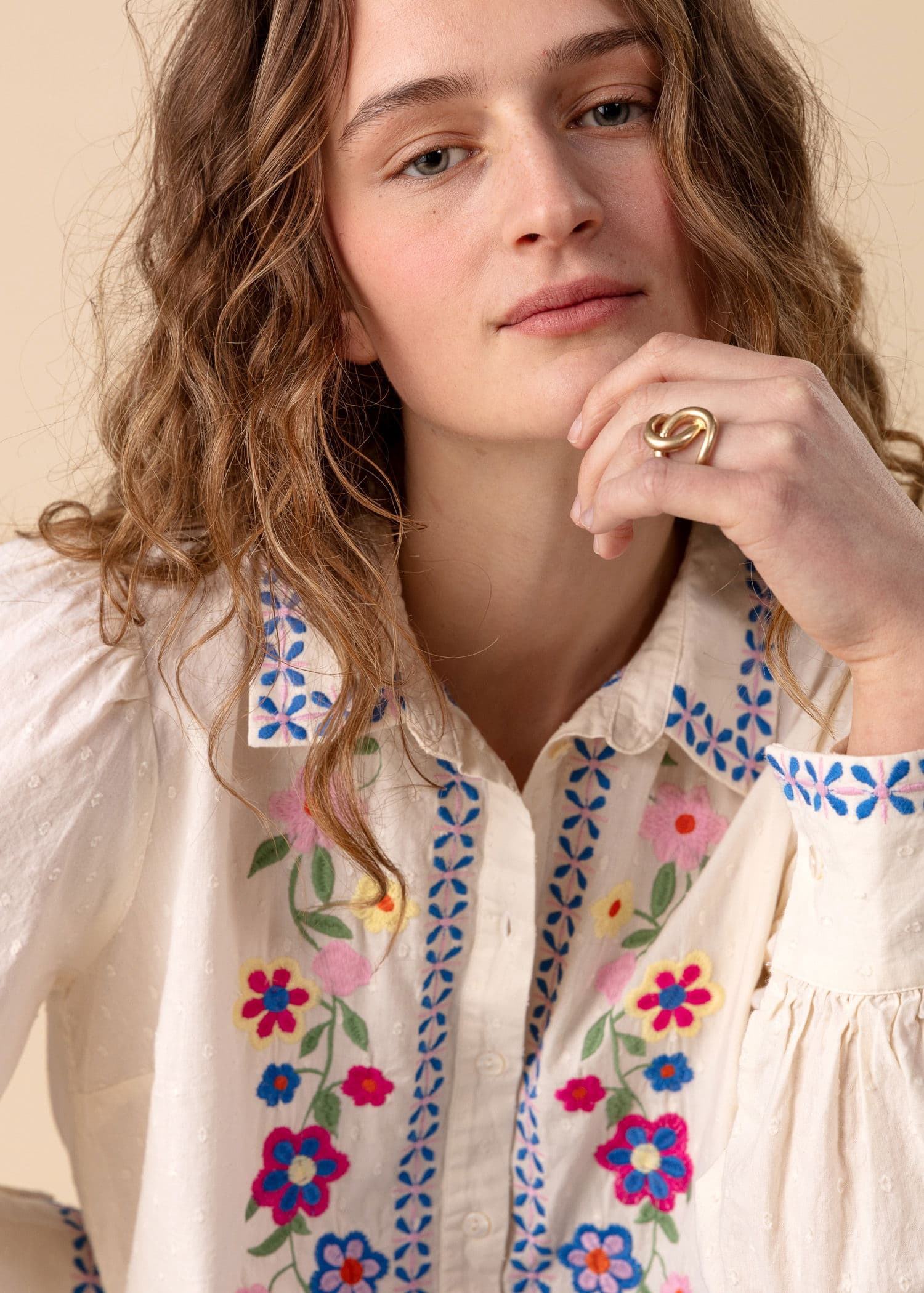 TASHA Kirjailtu kukallinen paita - Multi 4 - Indiska