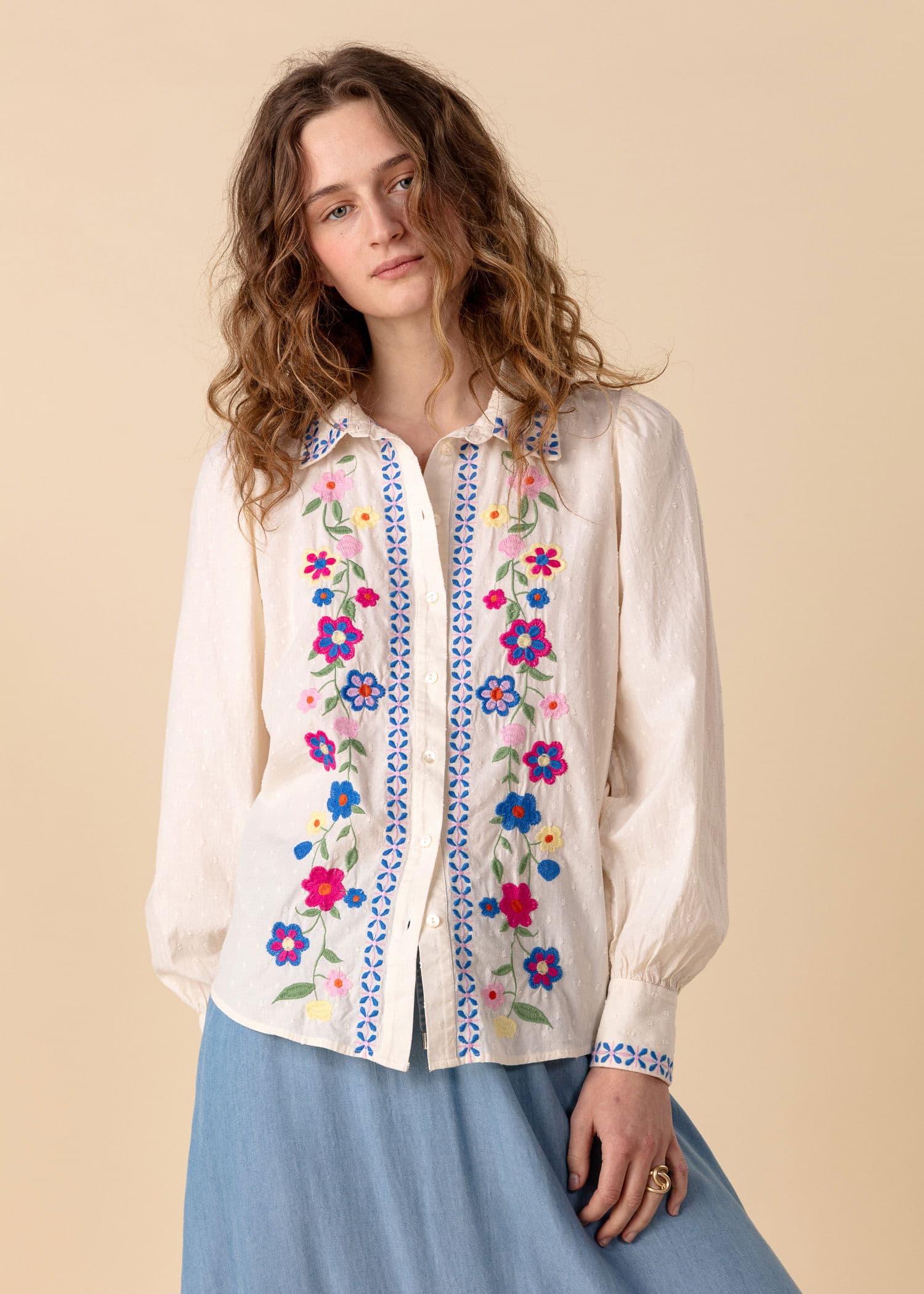 TASHA Kirjailtu kukallinen paita - Multi 7 - Indiska