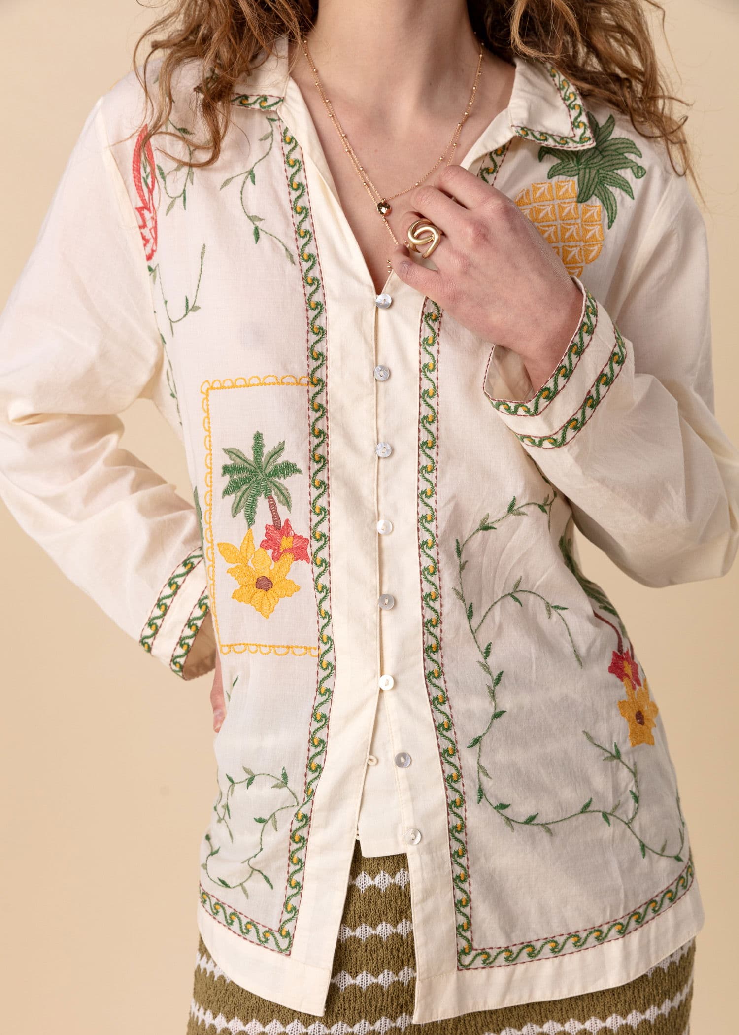 PINEAPPLE Brodert skjorte med ananas - Grønn 2 - Indiska