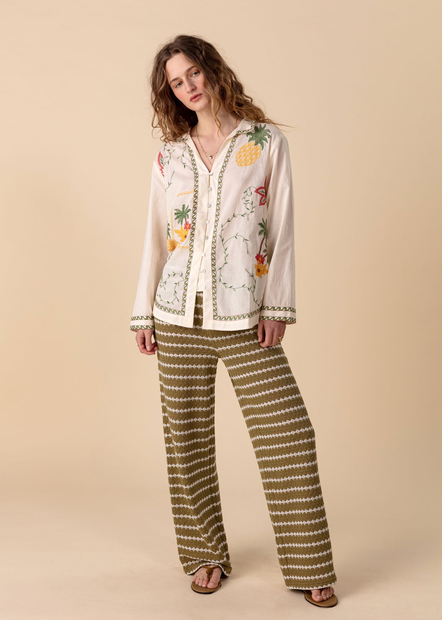 PINEAPPLE Brodert skjorte med ananas - Grønn 4 - Indiska