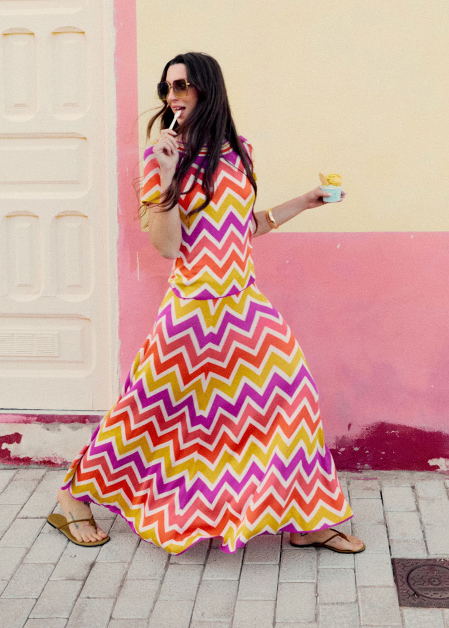 SAMANTHA Värikäs neulehame - Oranssi 1 - Indiska