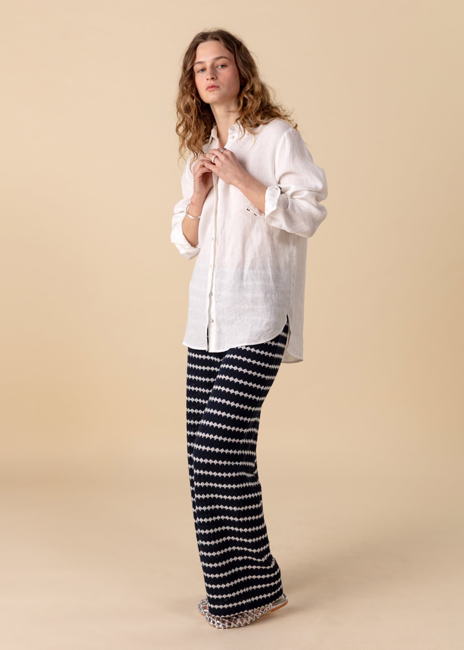 LYNN Strukturstrikkede vide bukser - Blå 1 - Indiska