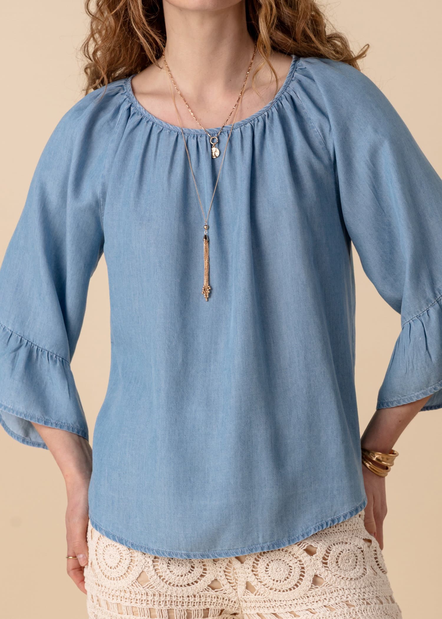 DOLLIE Tencelblus med 3/4 ärm - Blå 2 - Indiska