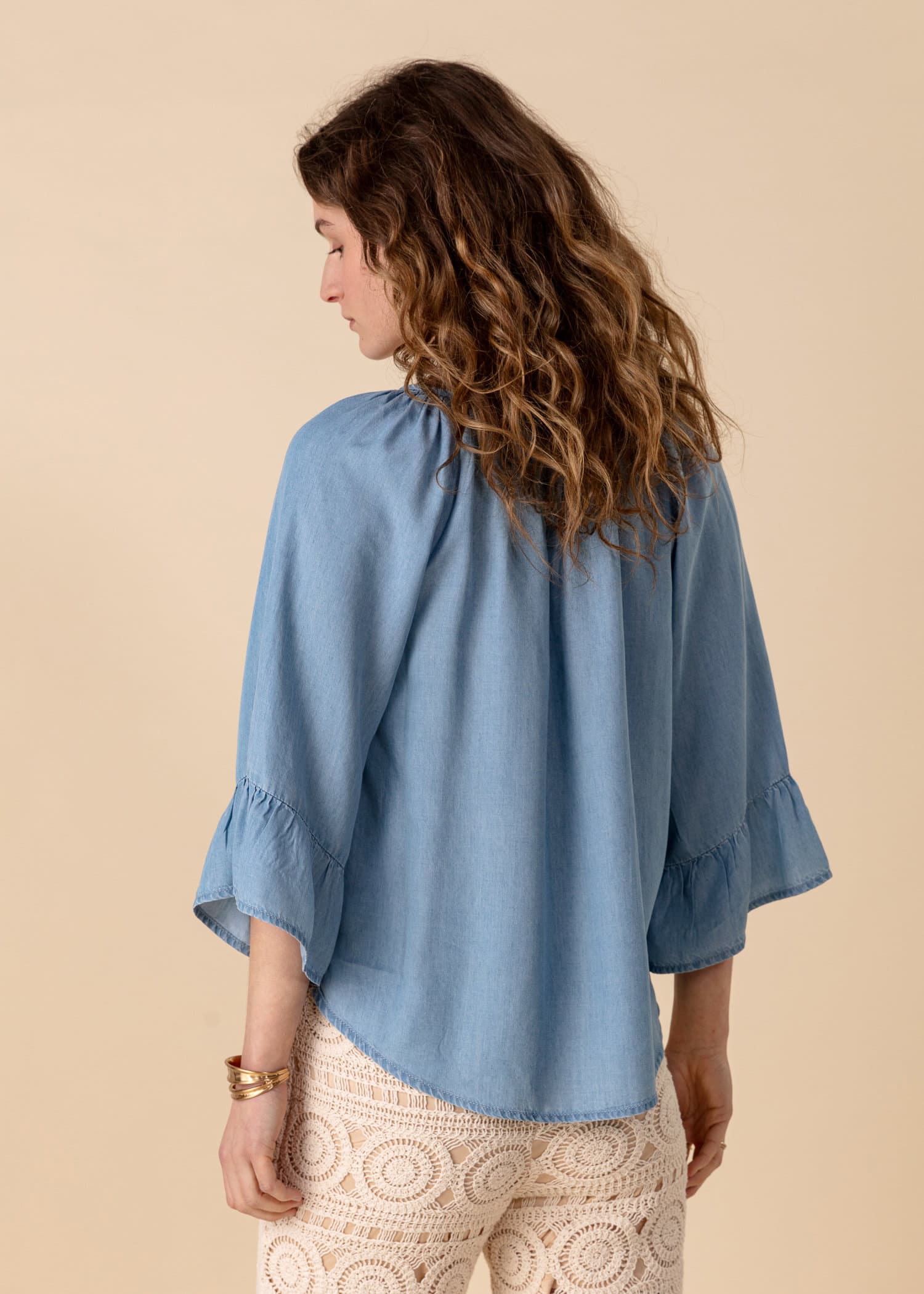 DOLLIE Tencelblus med 3/4 ärm - Blå 3 - Indiska