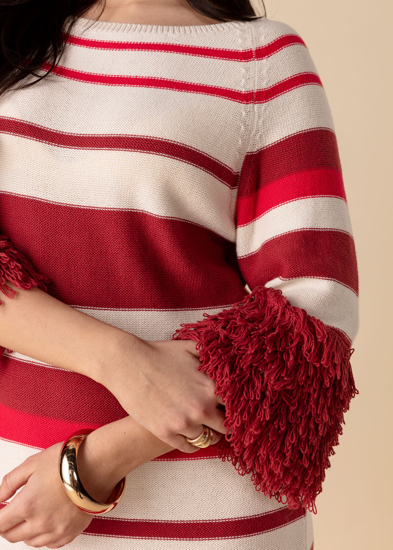 ALMA Strikket kjole med frynser - Rød 4 - Indiska