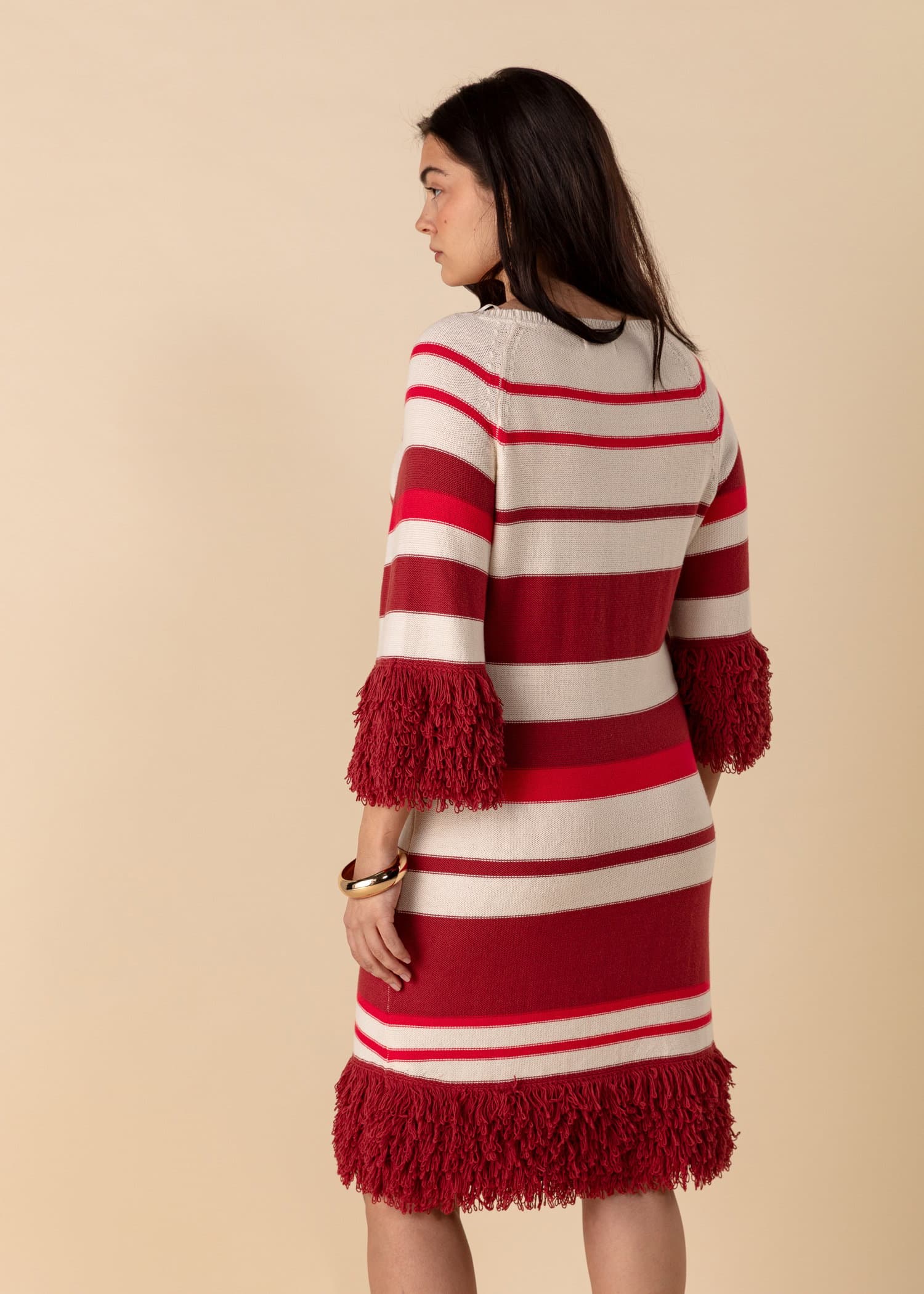 ALMA Strikket kjole med frynser - Rød 5 - Indiska