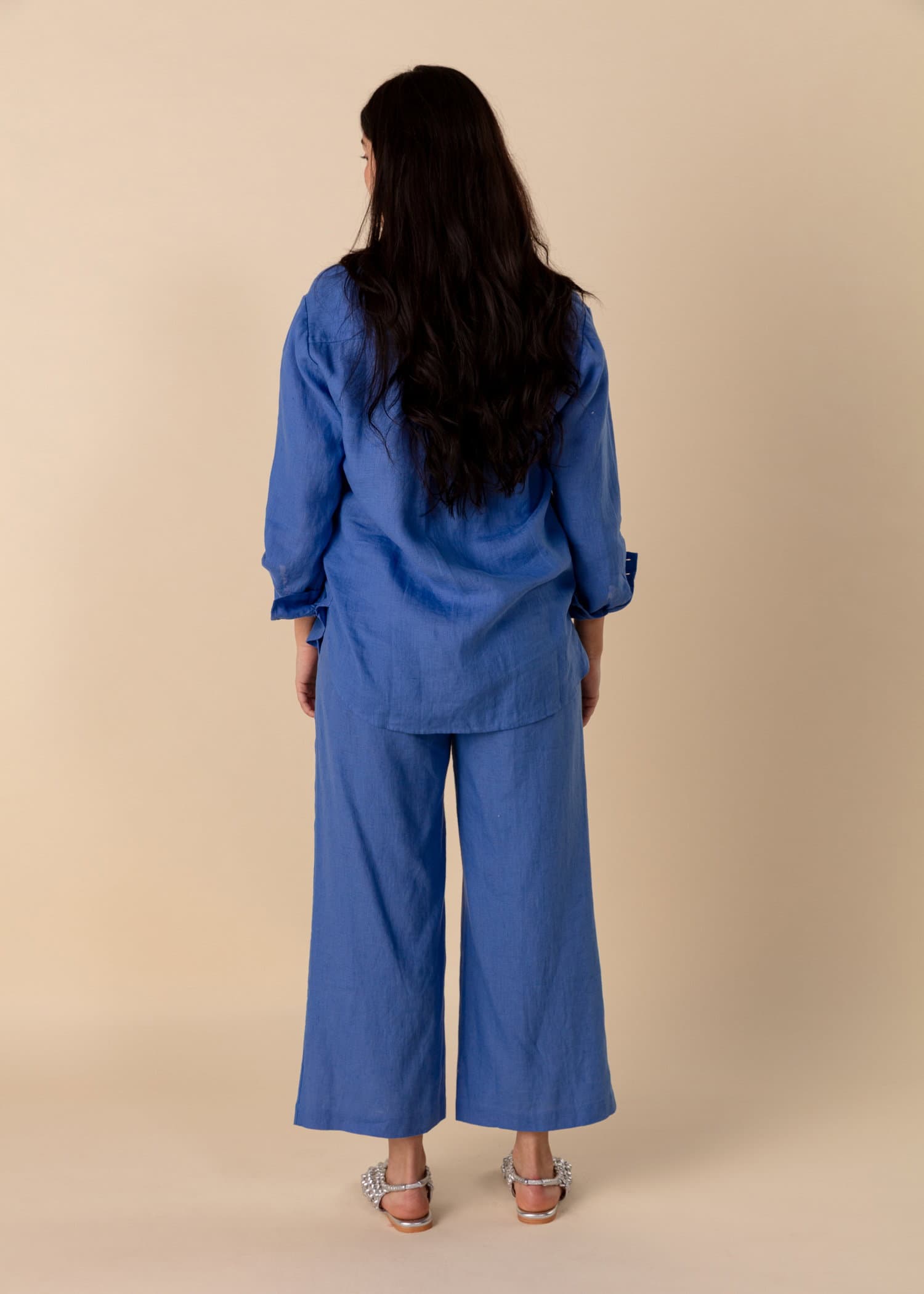 KAMAALA Blå cropped linbukser - Blå 3 - Indiska