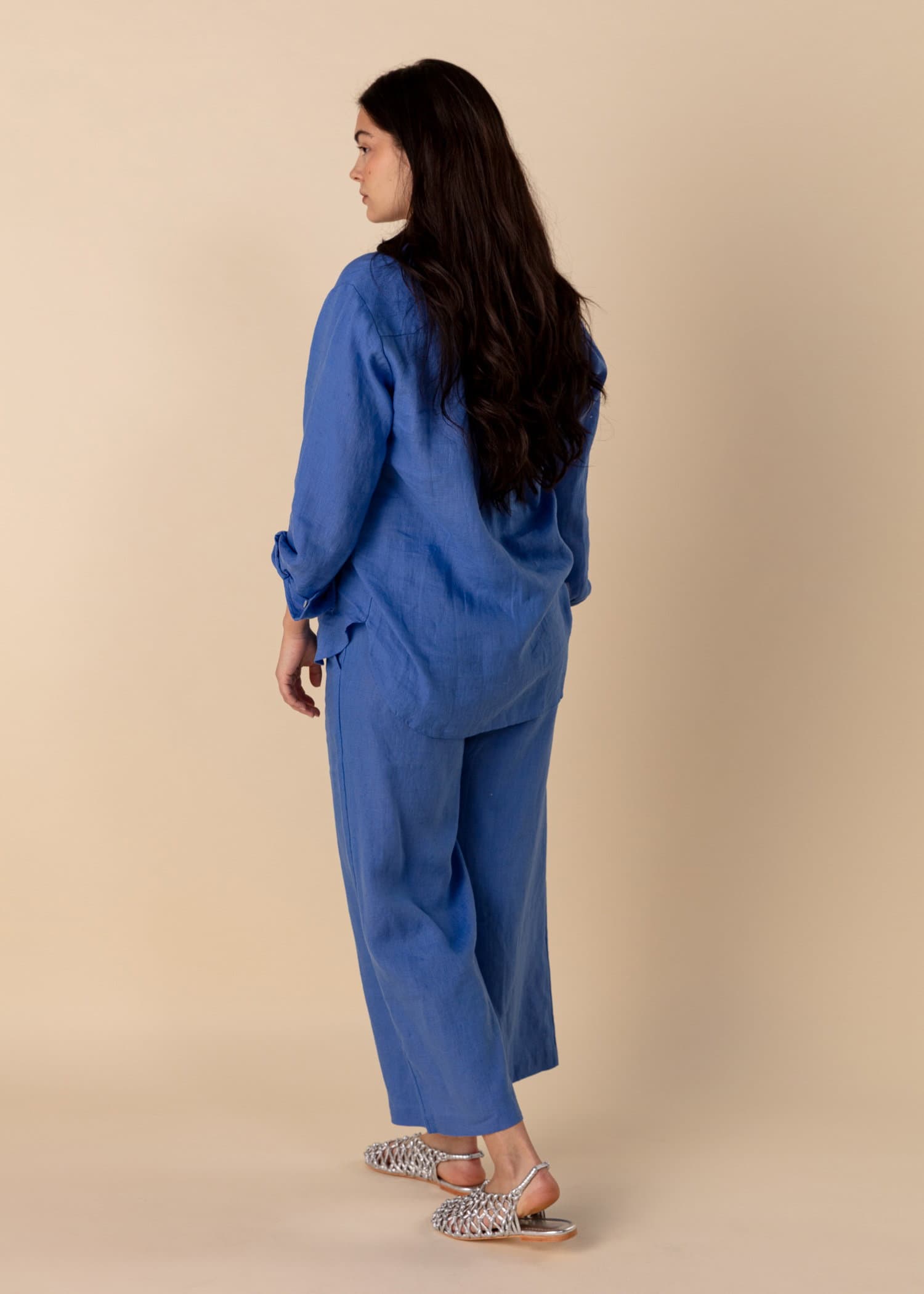 KAMAALA Blå cropped linbukser - Blå 4 - Indiska