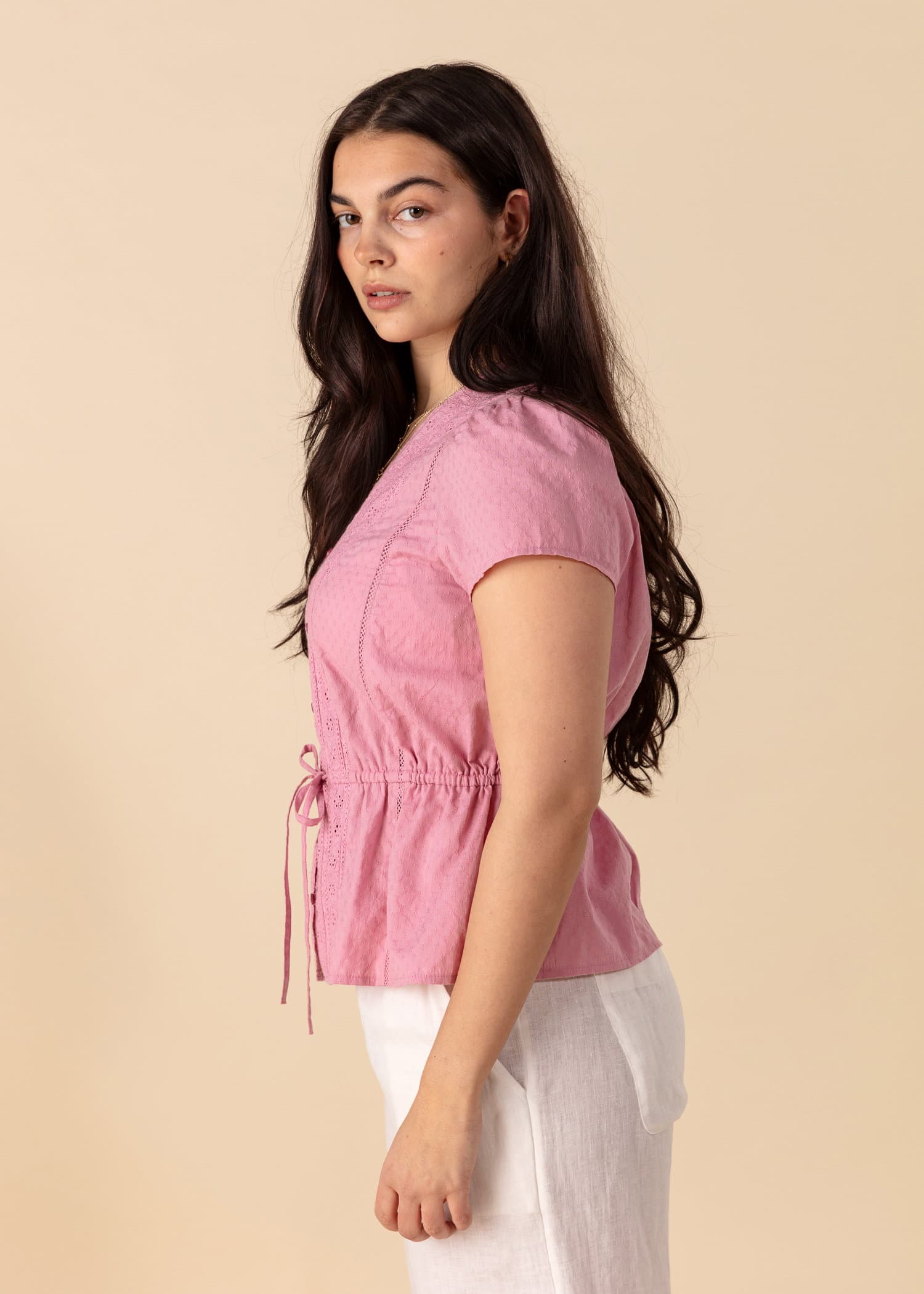 WINNIE Dobbybluse med blonder - Rosa 4 - Indiska