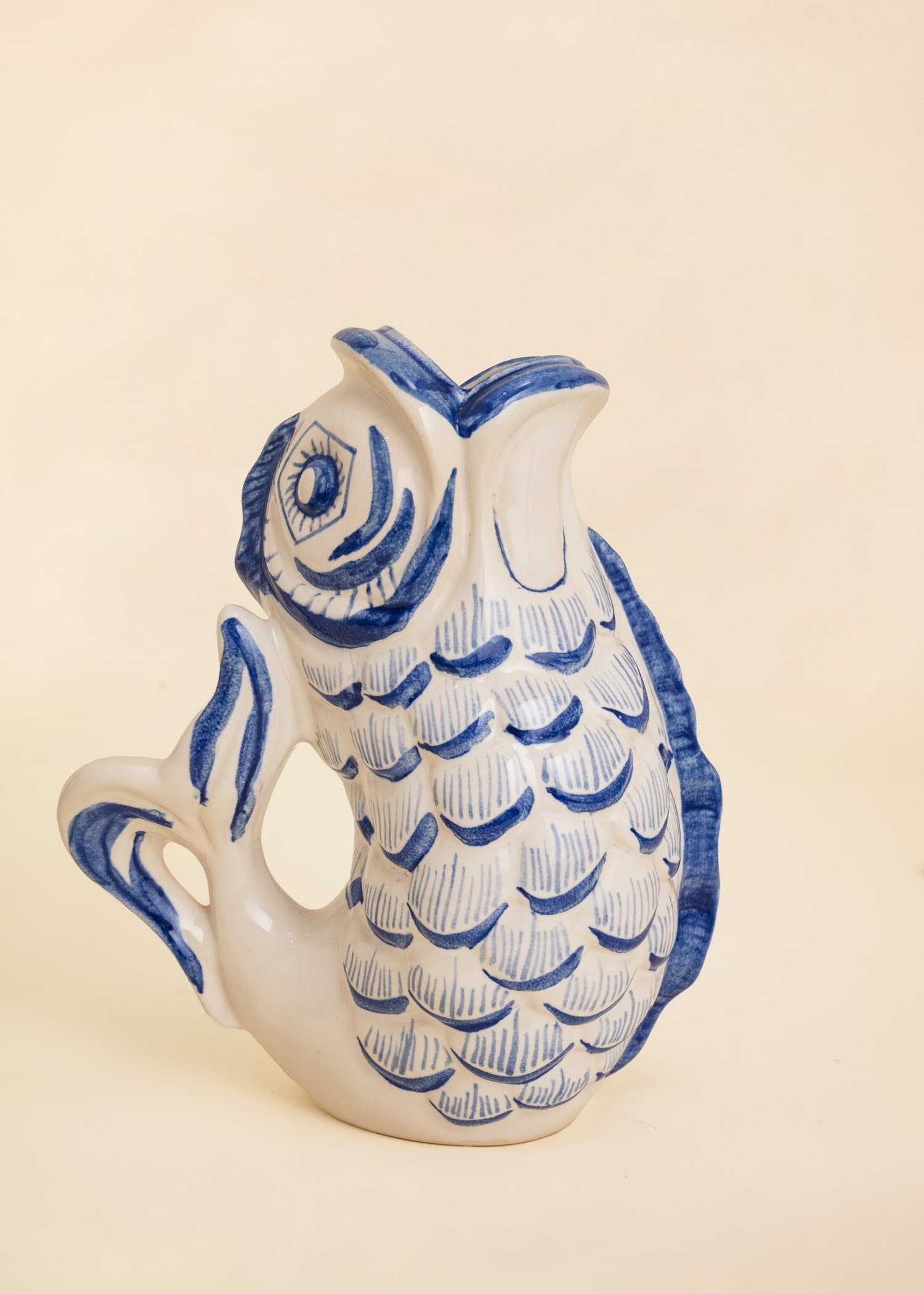 FISH Handmålad karaff i stengods - Blå 1 - Indiska