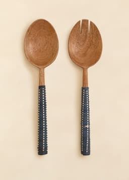 RATTAN SALAD SERVERS - BLUE