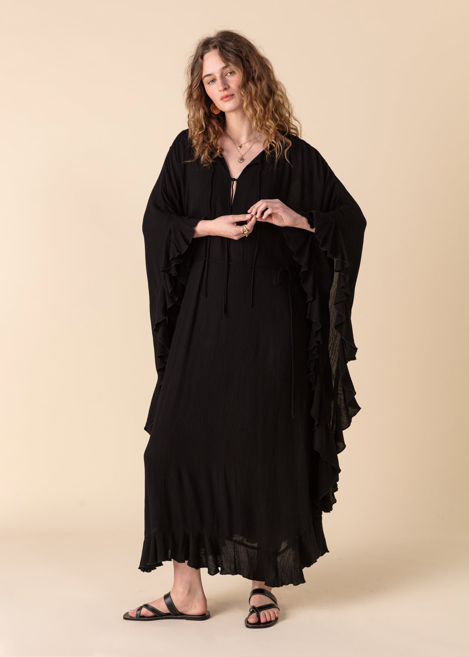 RUBY Svart, vevd kaftan - Svart 2 - Indiska