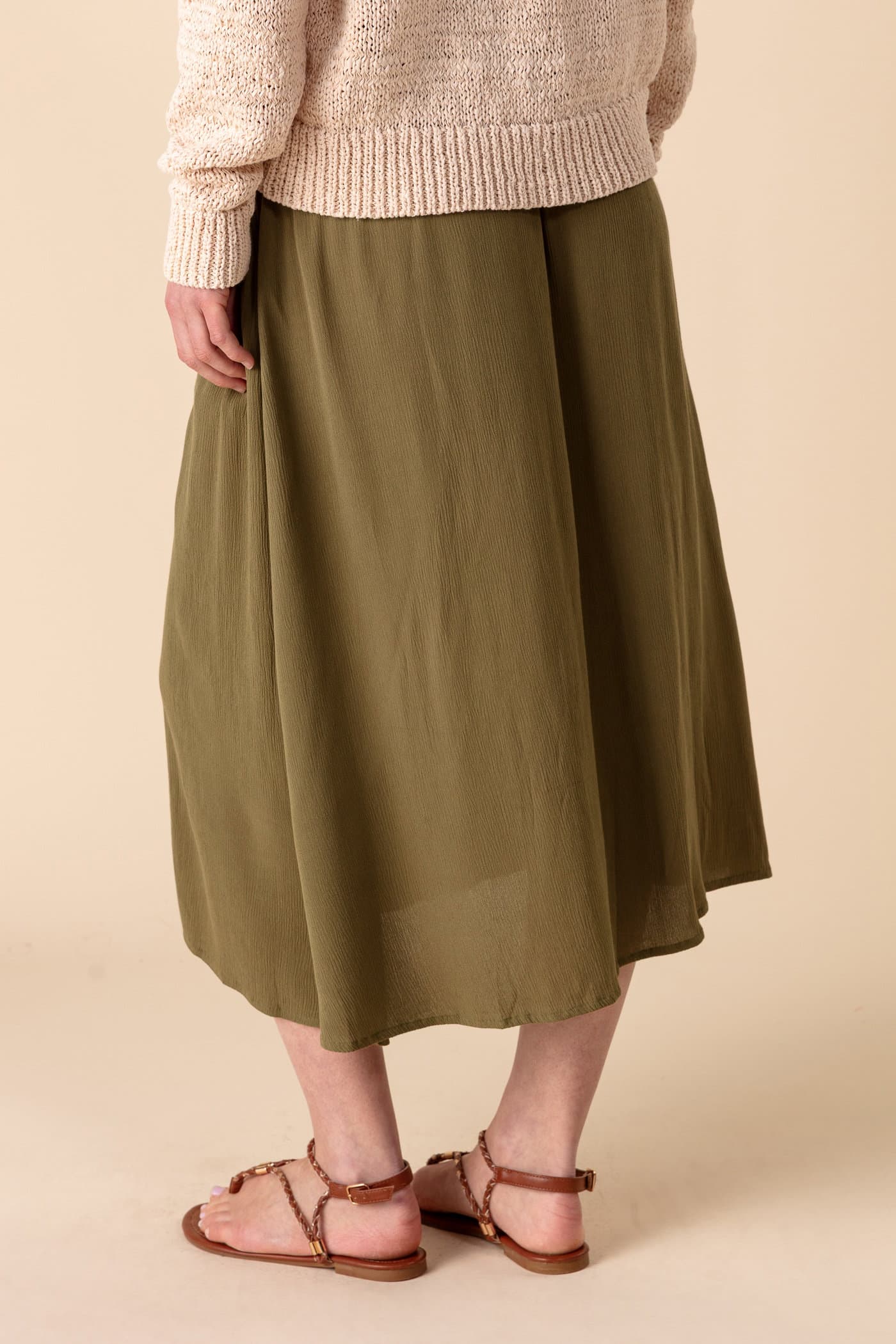 SIBEL Khakifärgad krinklad kjol - Grön 3 - Indiska