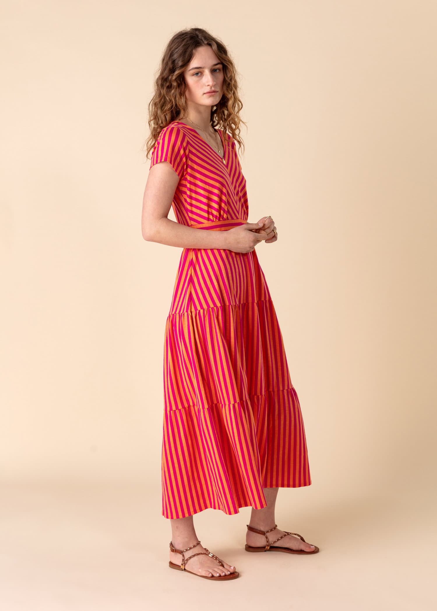 BERIT Randig lång klänning - Rosa 3 - Indiska