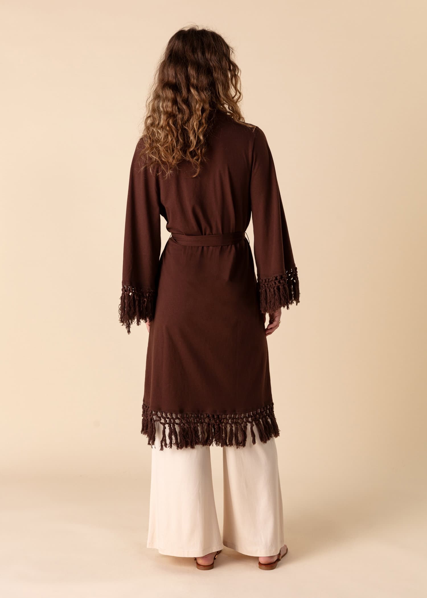 KATIE Mörkbrun kimono med fransar - Annan 2 - Indiska