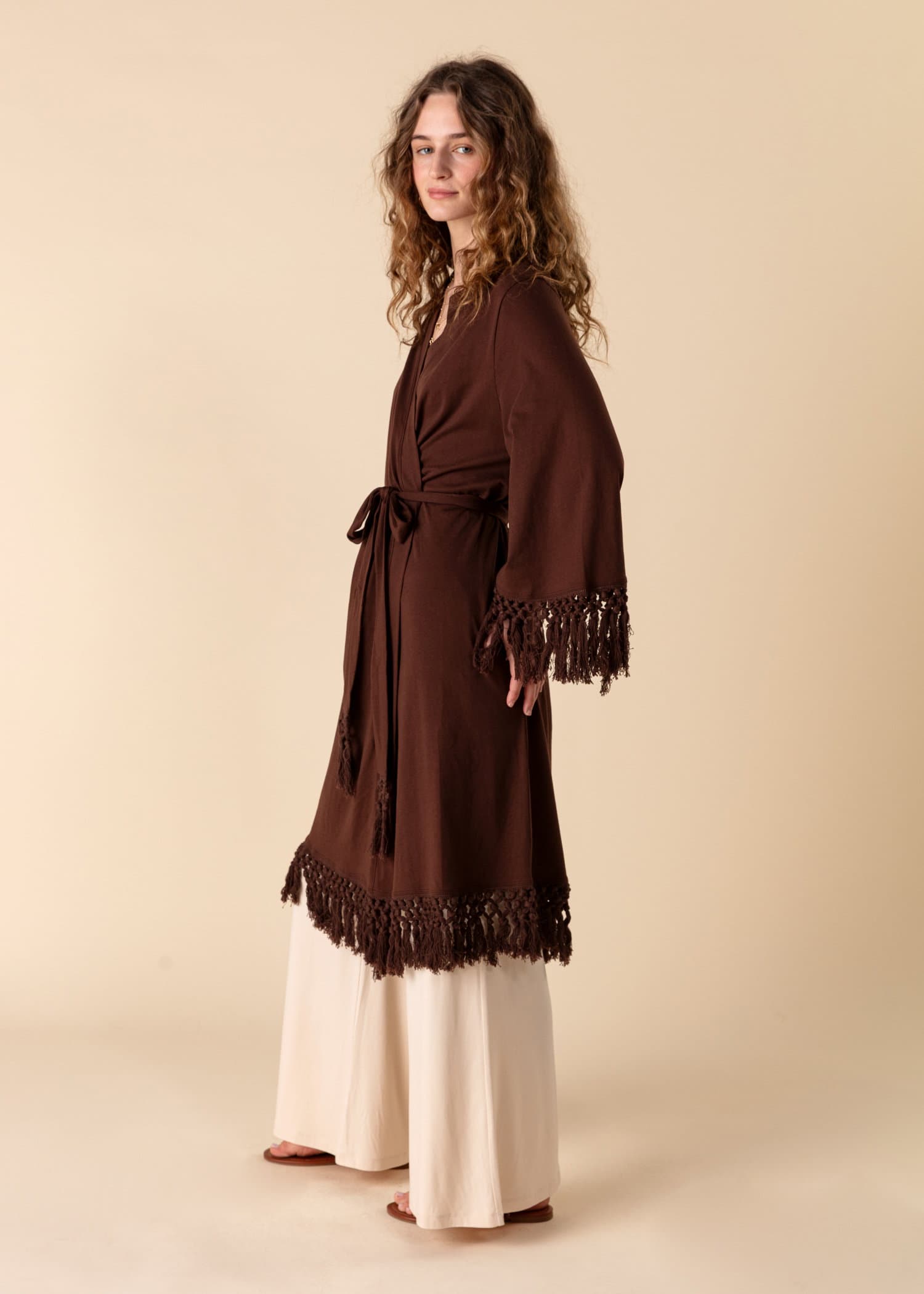 KATIE Mörkbrun kimono med fransar - Annan 4 - Indiska