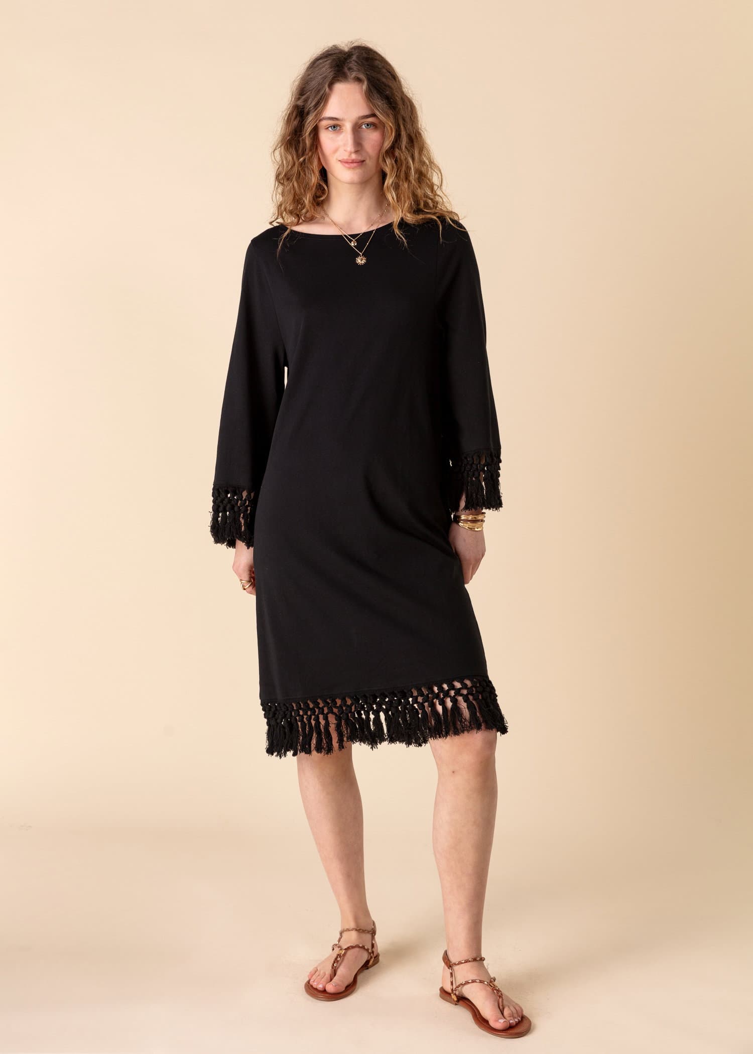 FARAH Svart tunika med fransar - Svart 3 - Indiska