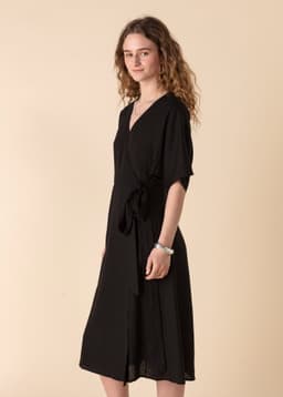 AYLA LINEN BLEND DRESS - Black