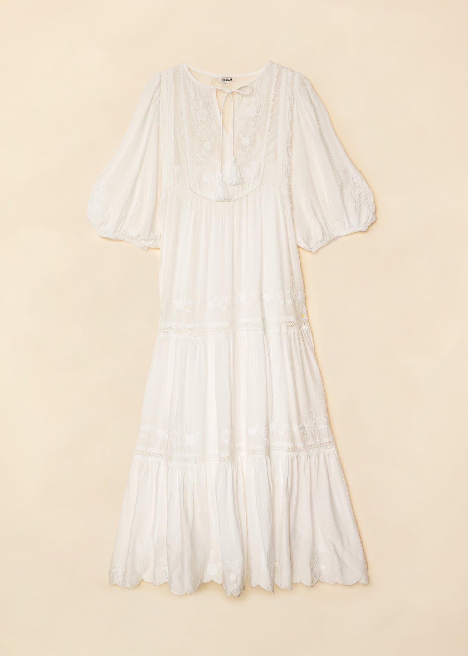 JULIETTE Pitkä brodeerattu mekko - Valkoinen 7 - Indiska