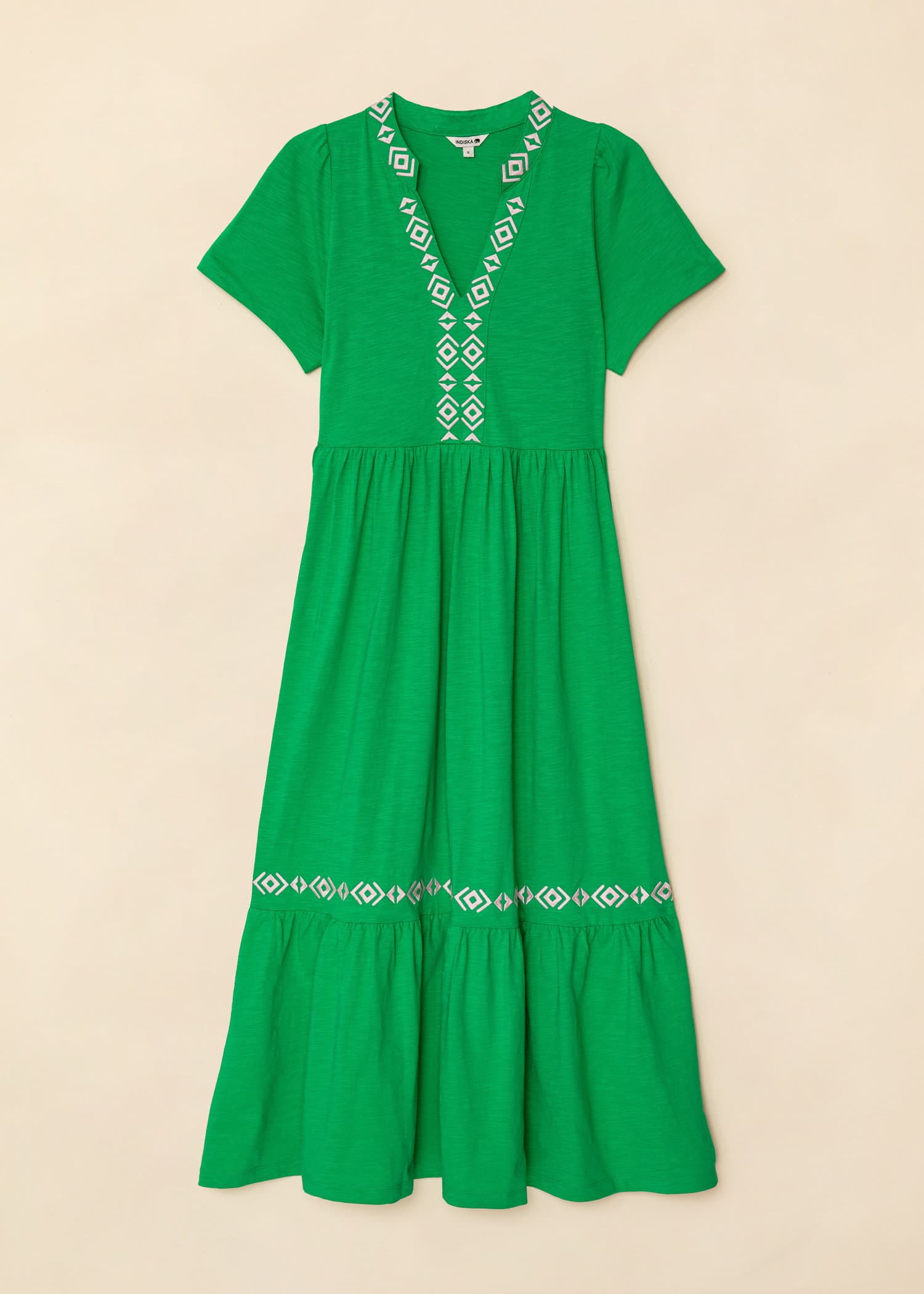 SILVIA Broderad jerseyklänning - Grön 5 - Indiska