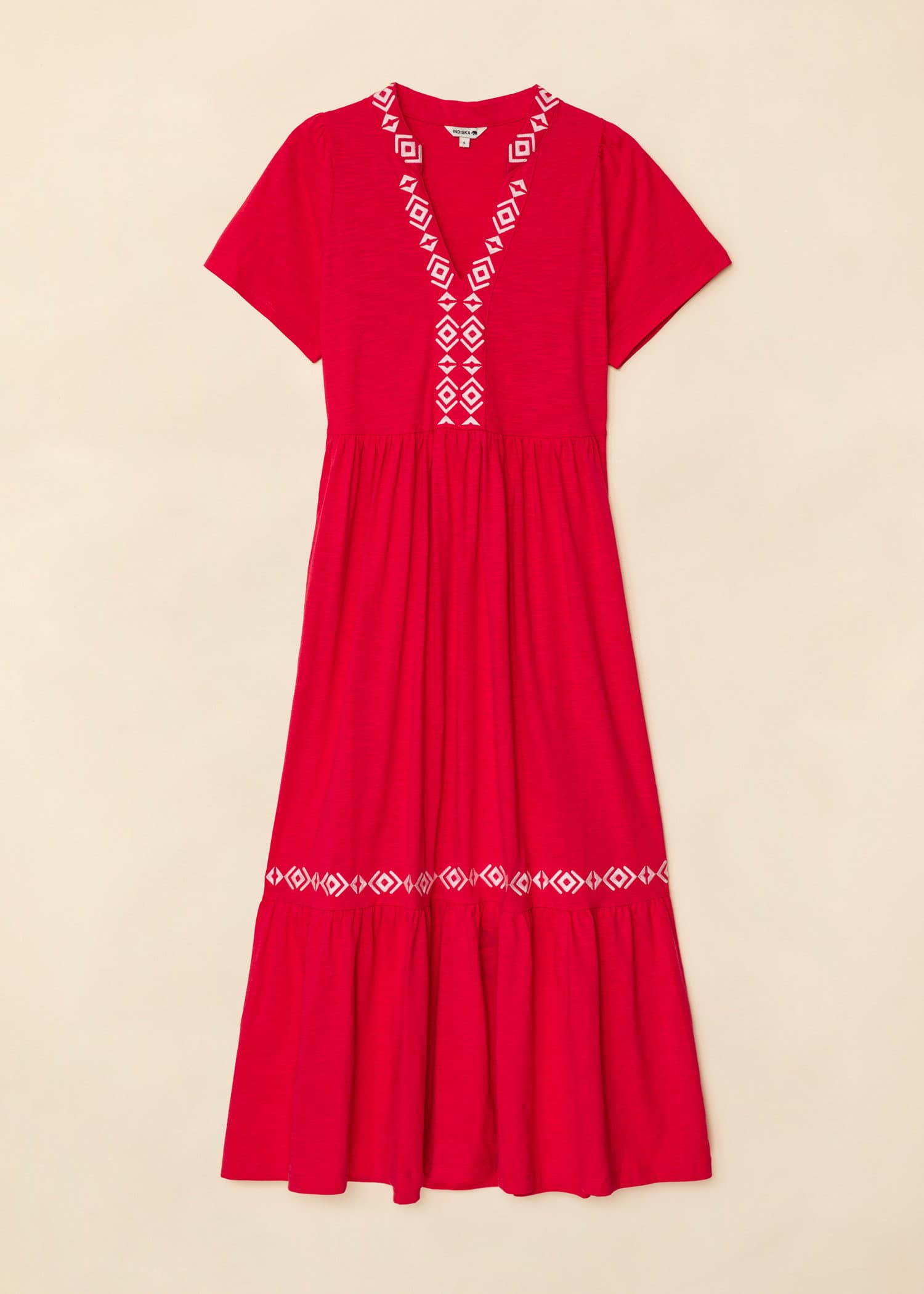 SILVIA Broderad jerseyklänning - Röd 5 - Indiska