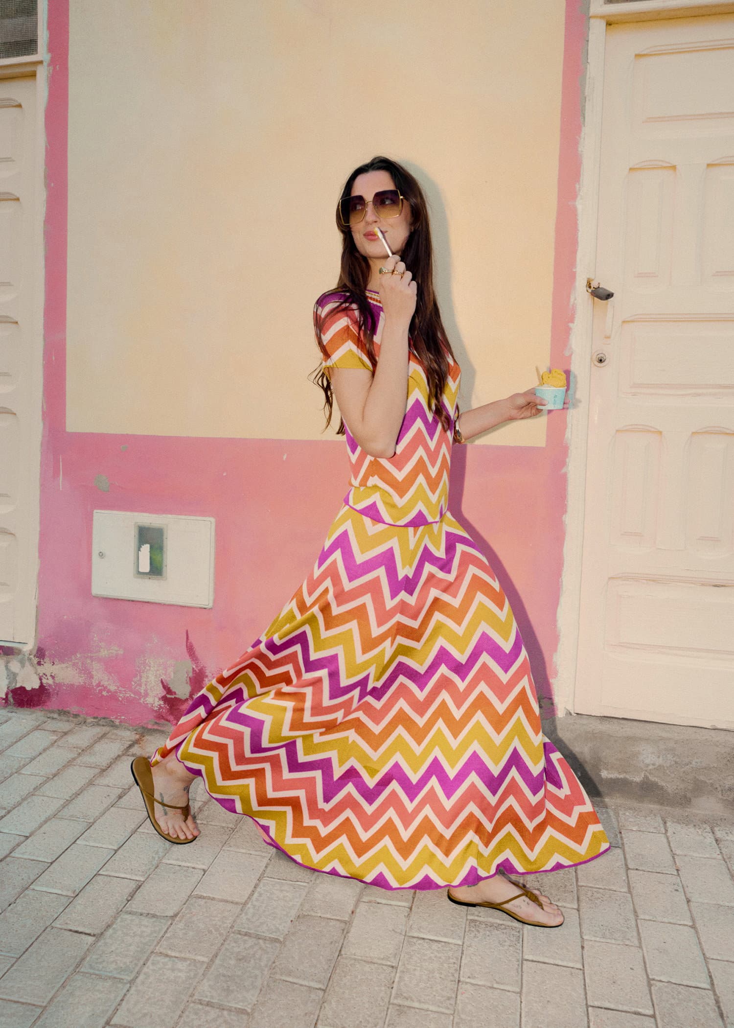 SAMANTHA Värikäs neulehame - Oranssi 2 - Indiska