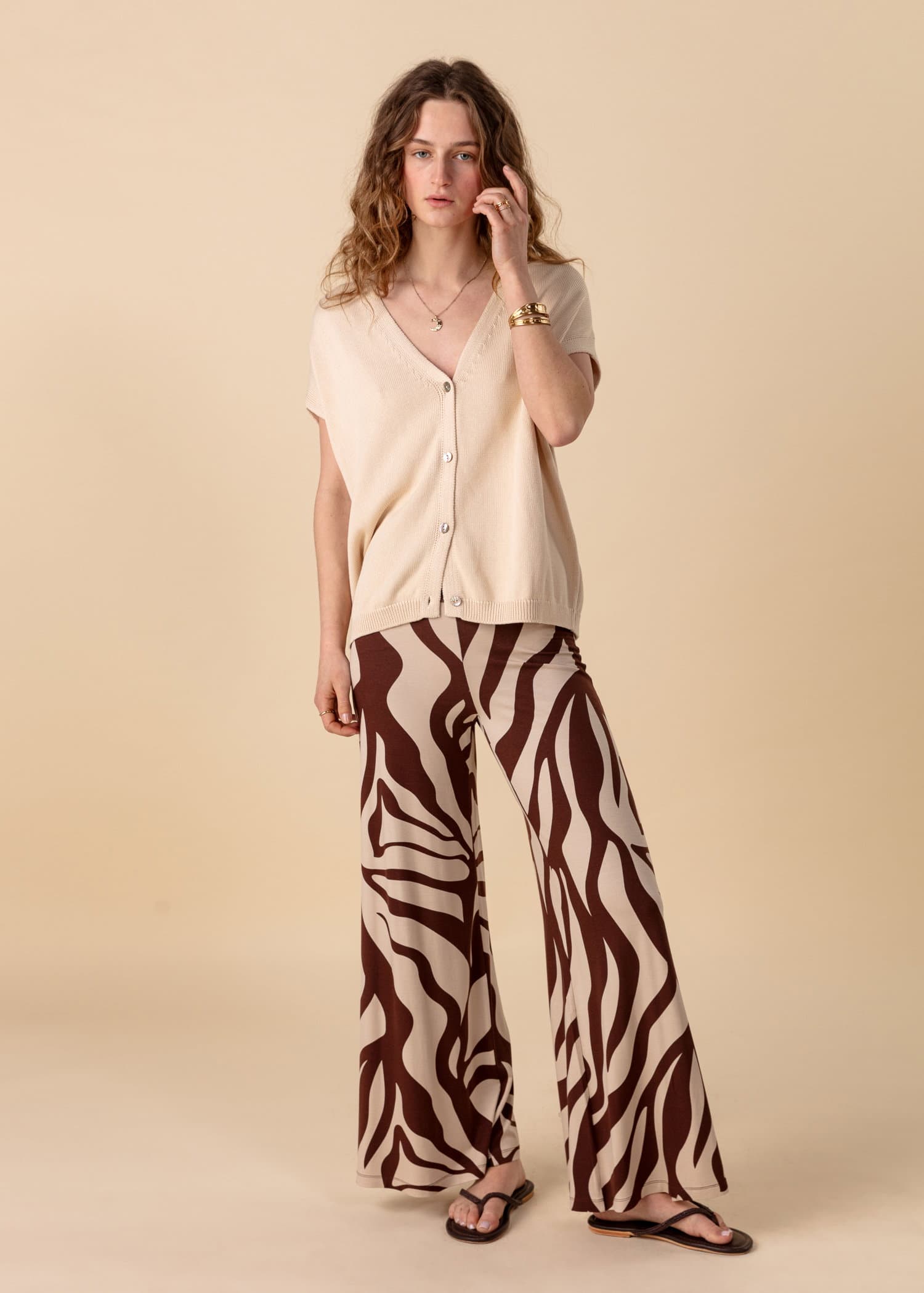 LILLEMOR Leveät korkeavyötäröiset housut - Ruskea 1 - Indiska