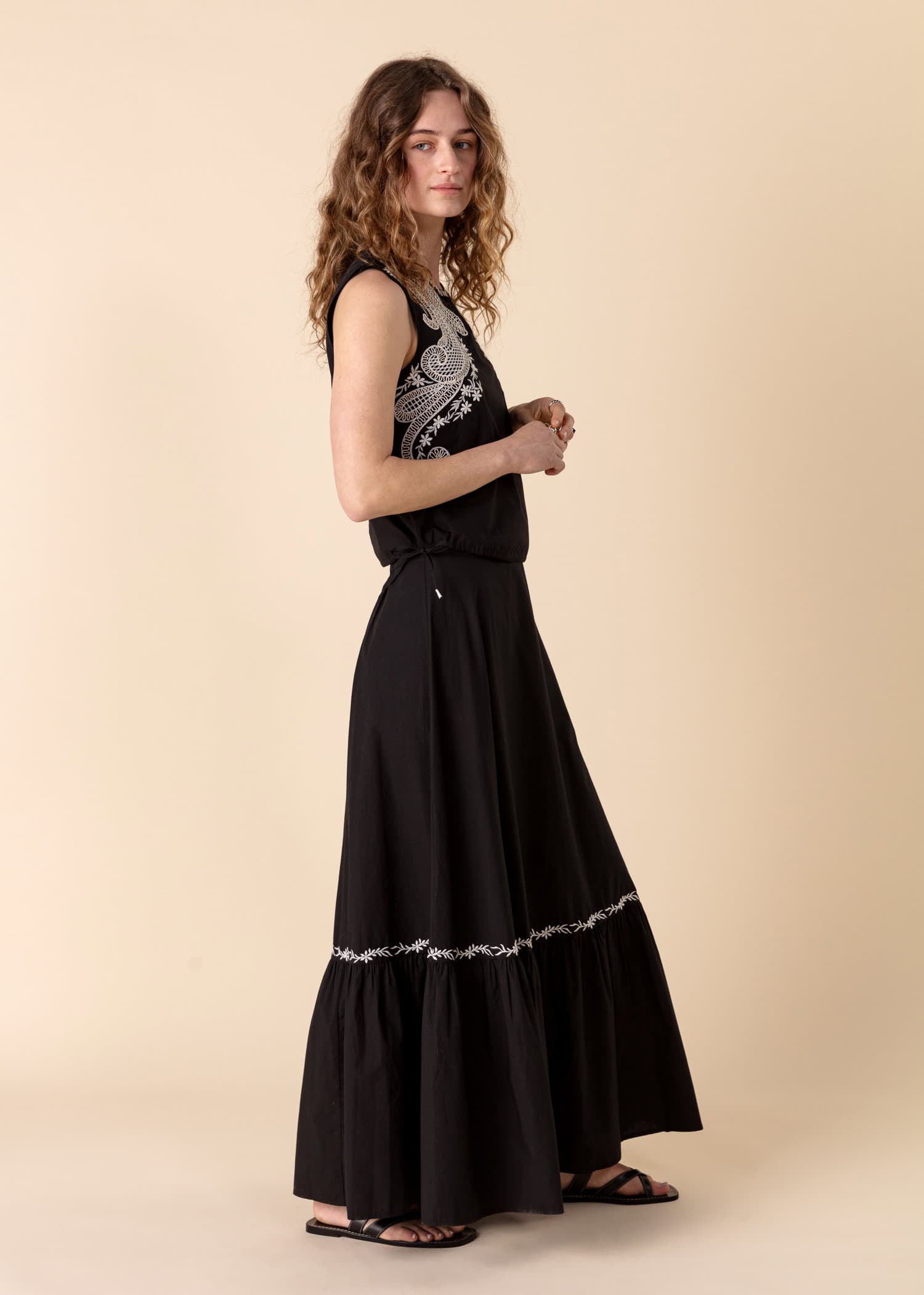 LORELEI Svart maxiskjørt i bomull - Svart 3 - Indiska