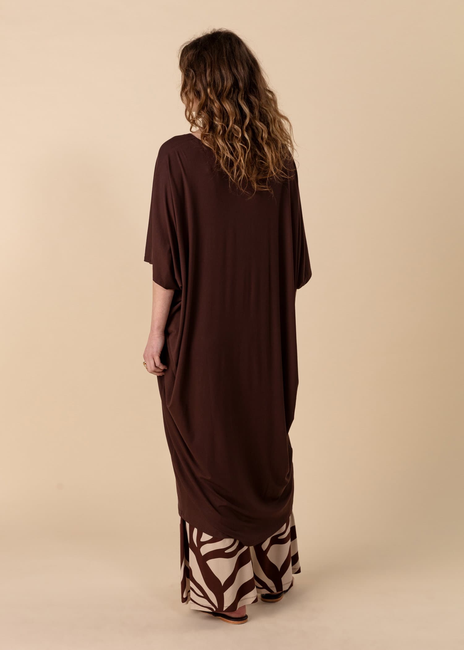 LILLEMOR Yksivärinen jerseykimono - Ruskea 2 - Indiska