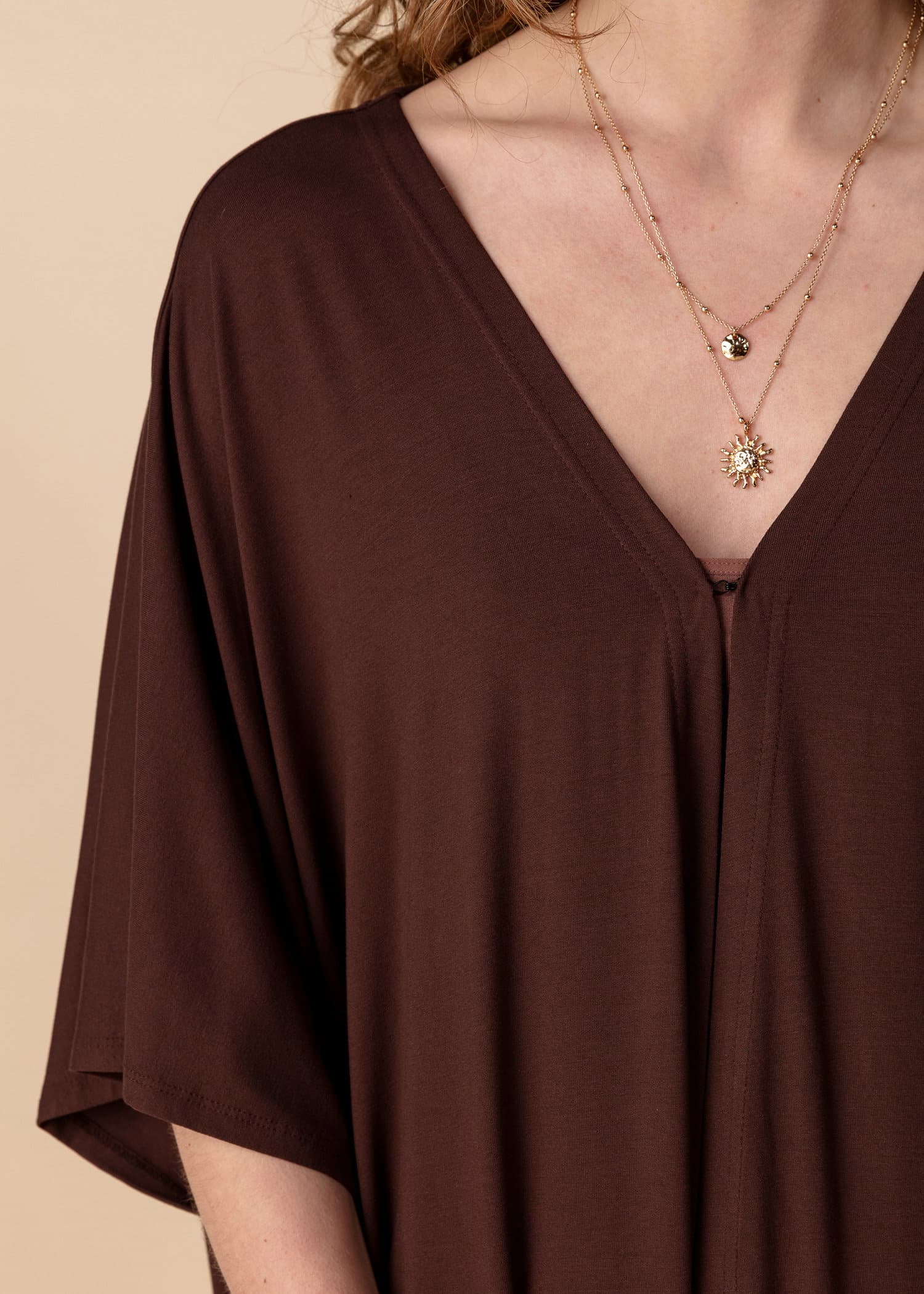 LILLEMOR Yksivärinen jerseykimono - Ruskea 3 - Indiska