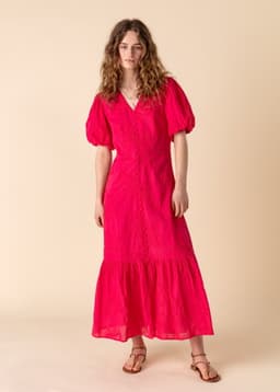 DEWAN EMB DRESS - ROSE RED
