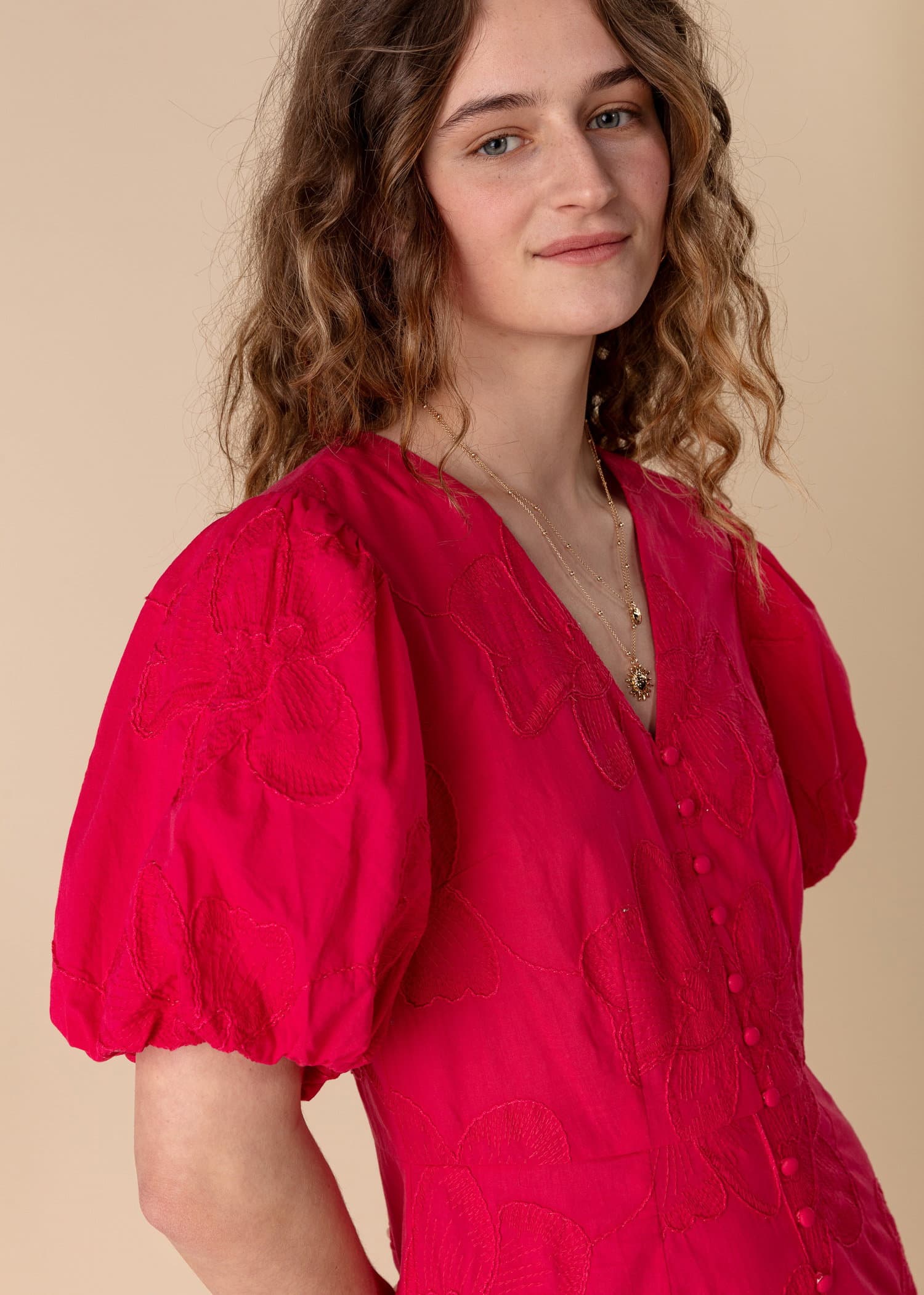 DEWAN Brodert maxikjole - Rød 2 - Indiska