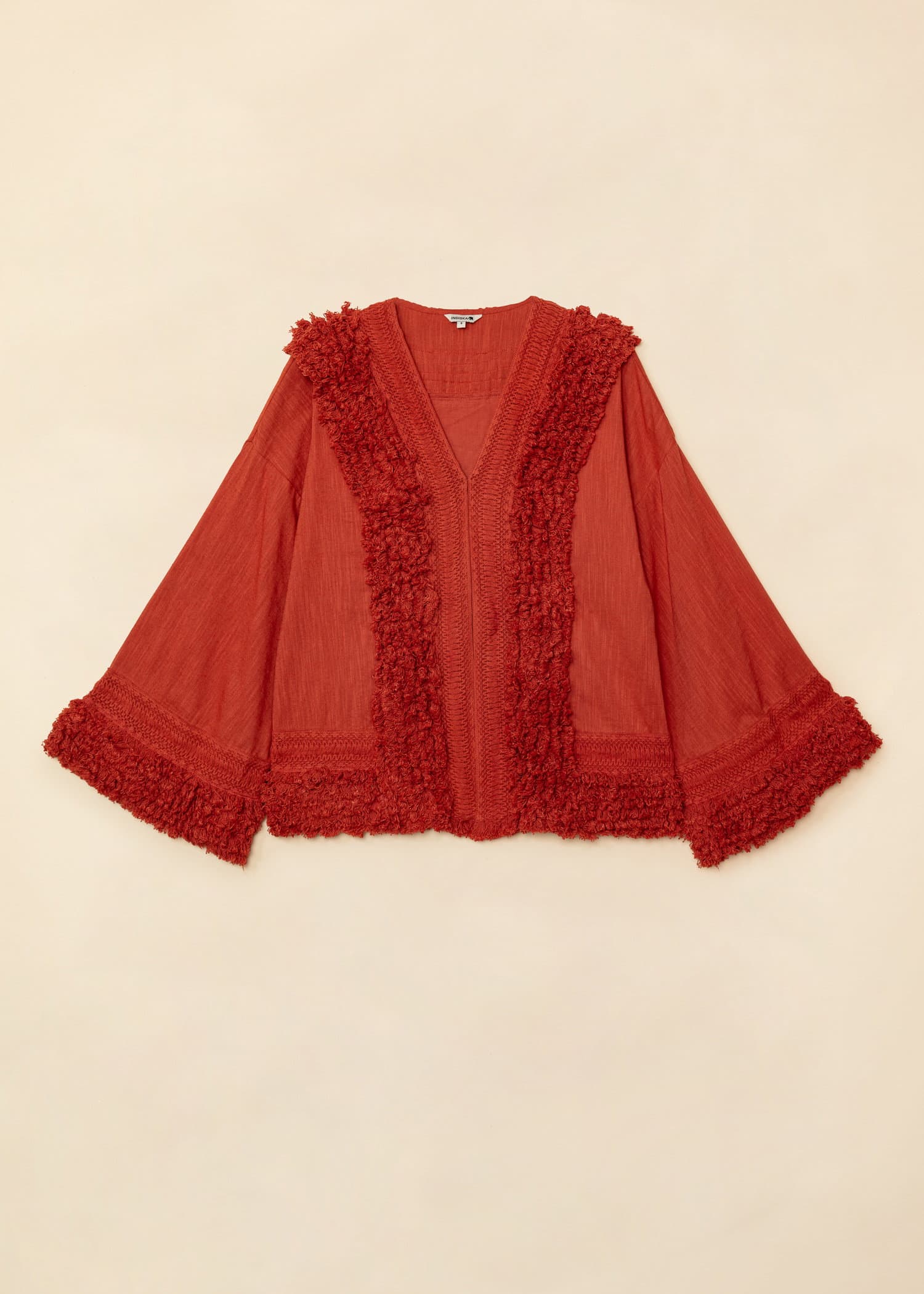 GINNY Broderad kimono med fransar - Brun 10 - Indiska