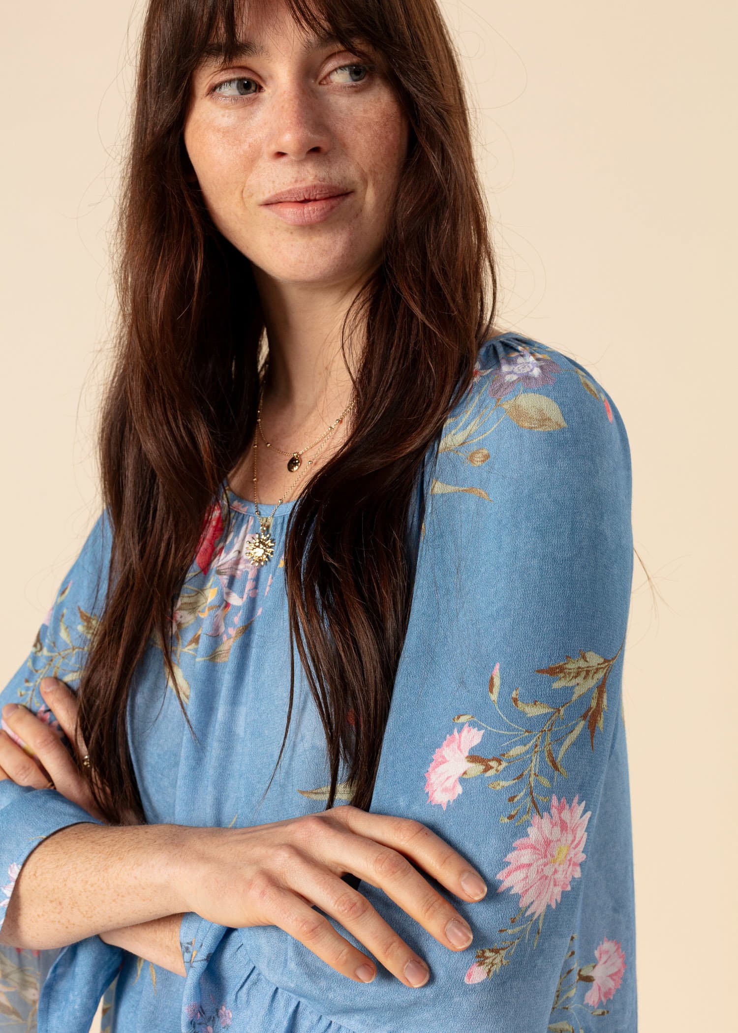 DOLLIE Bluse med 3/4 ermer - Blå 3 - Indiska