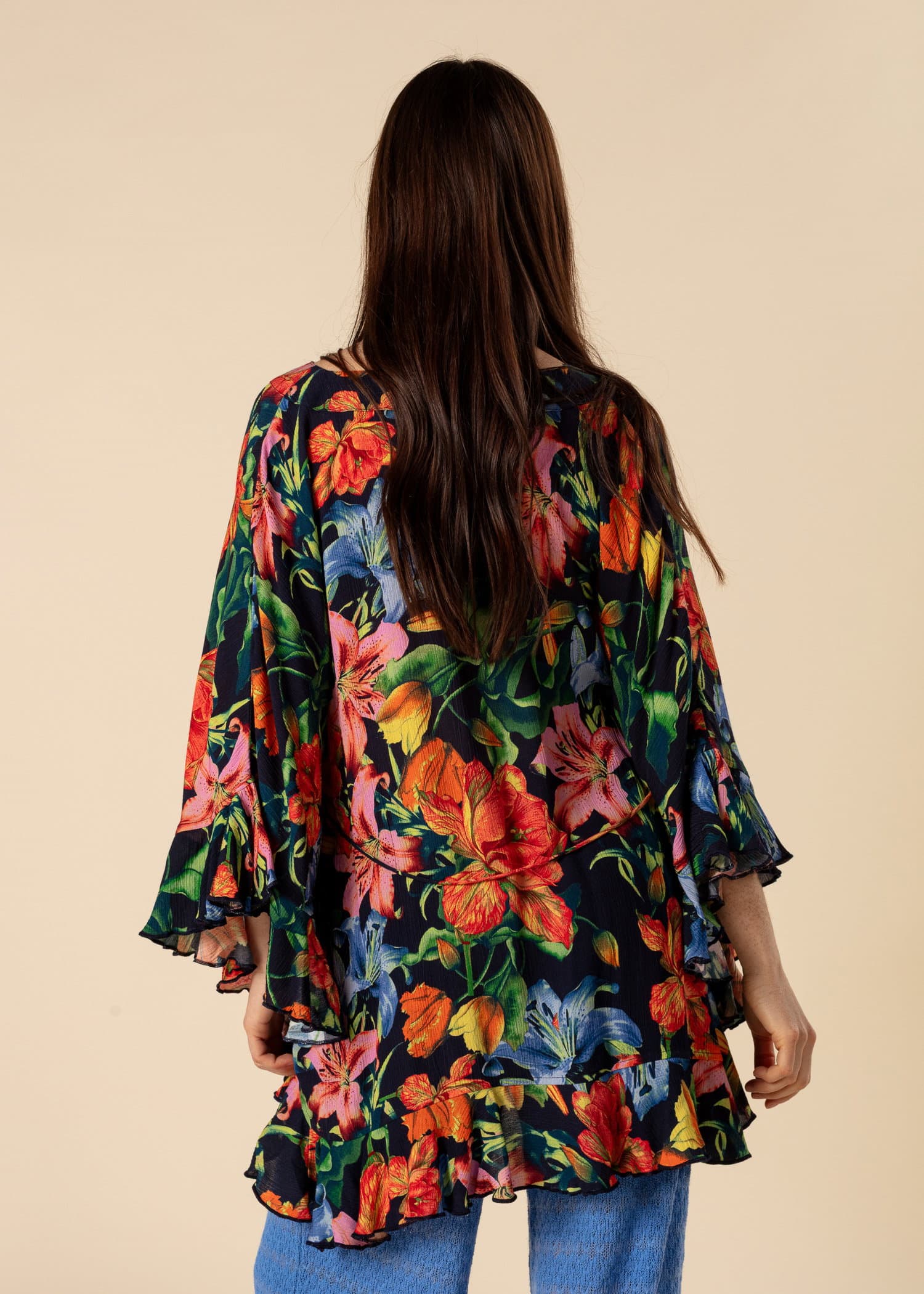 RUBY Blommig tunika med volang - Multi 6 - Indiska