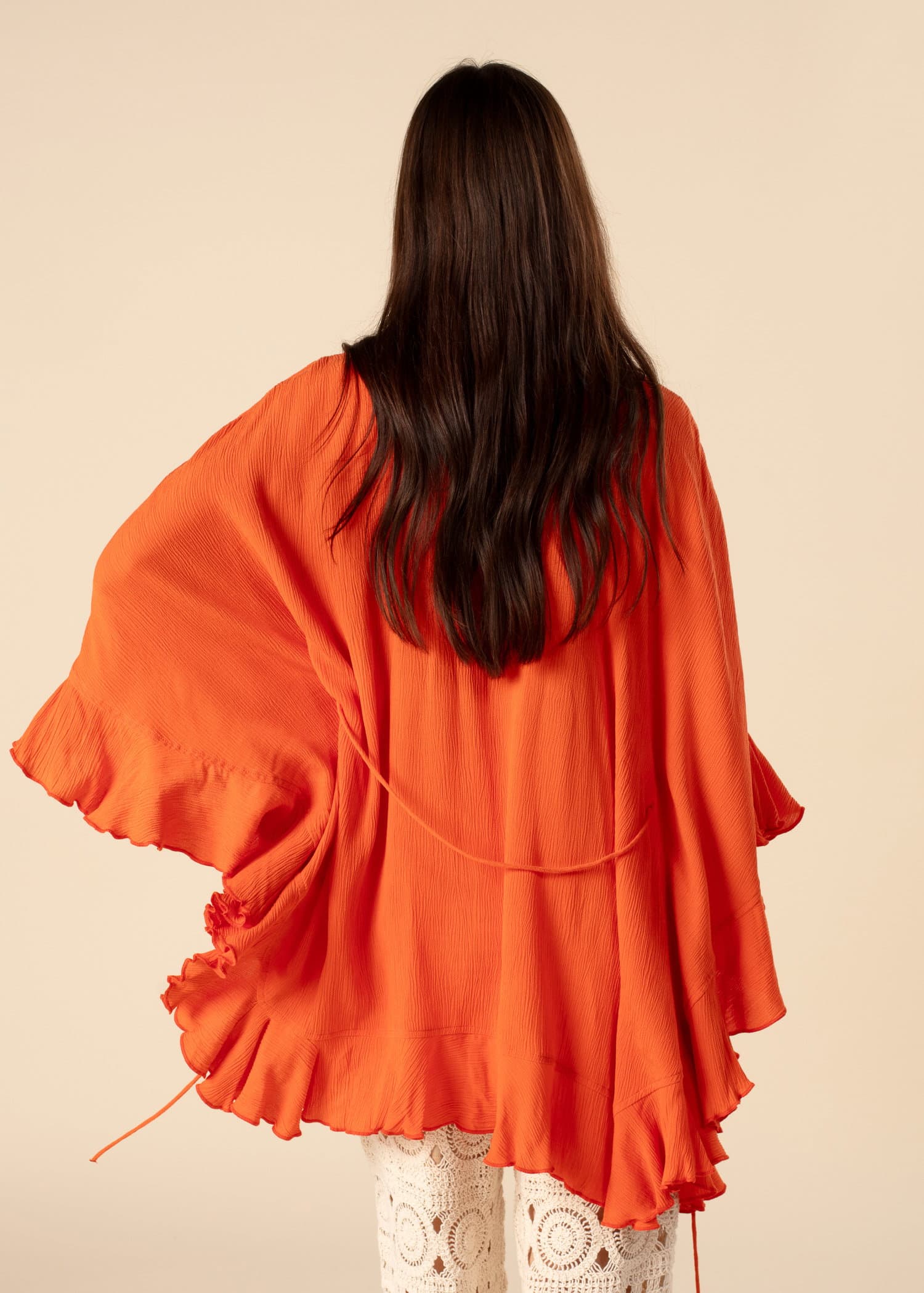 RUBY Orange tunika med volang - Orange 2 - Indiska