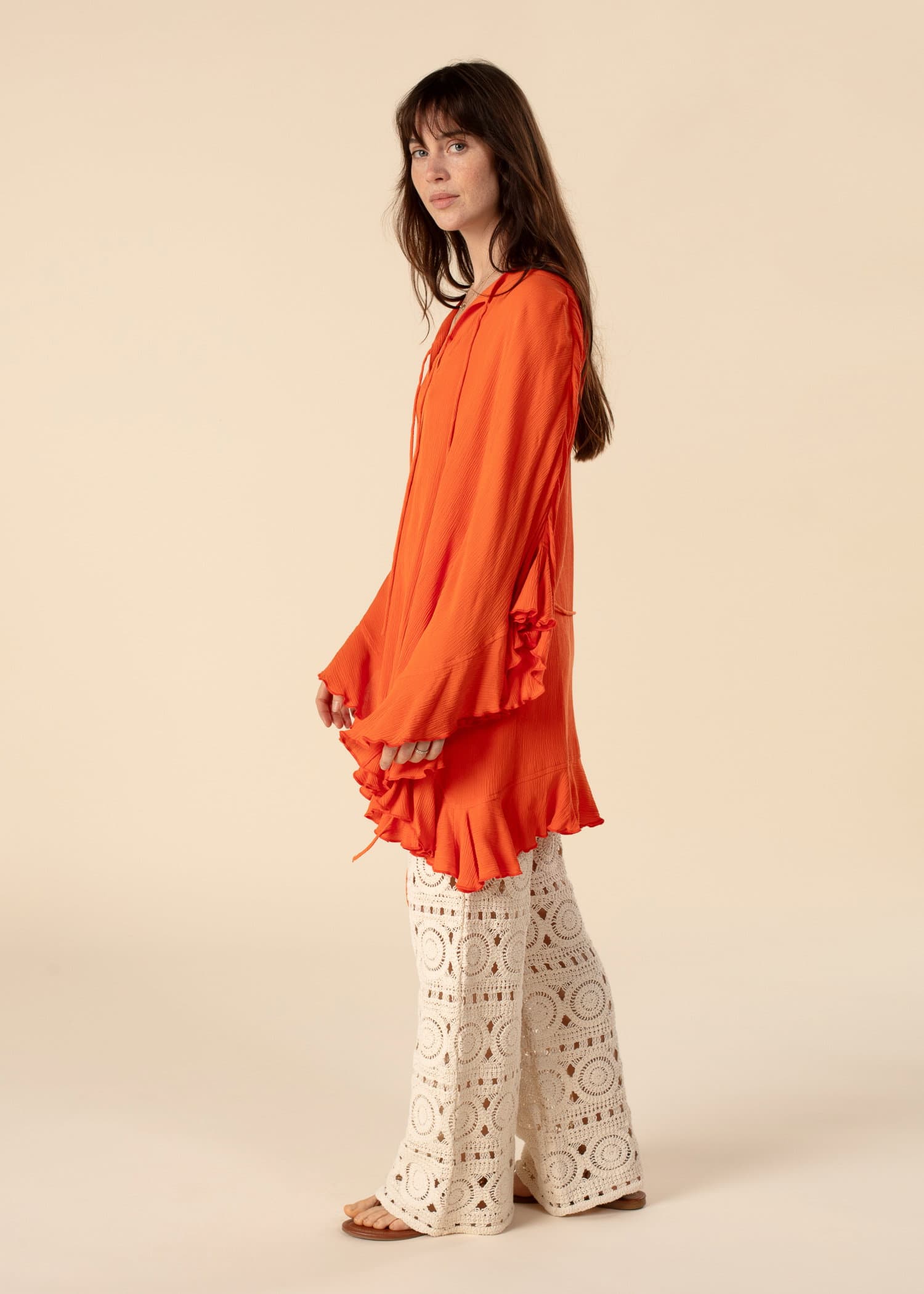 RUBY Orange tunika med volang - Orange 4 - Indiska