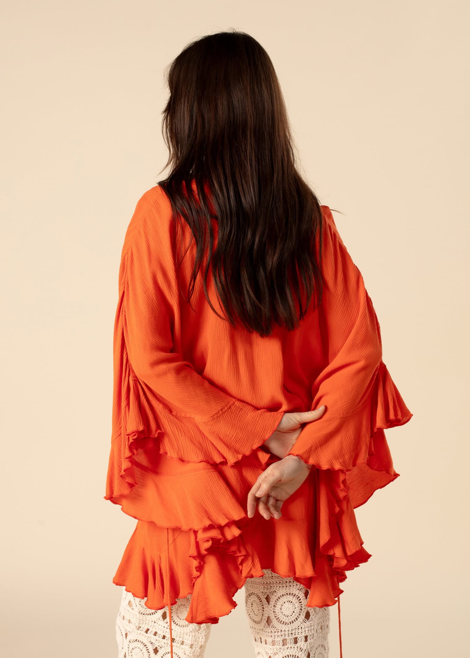 RUBY Orange tunika med volang - Orange 6 - Indiska