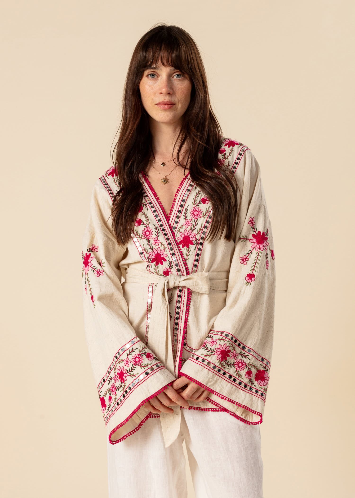 ESTER Broderad jacka med paljetter - Rosa 1 - Indiska