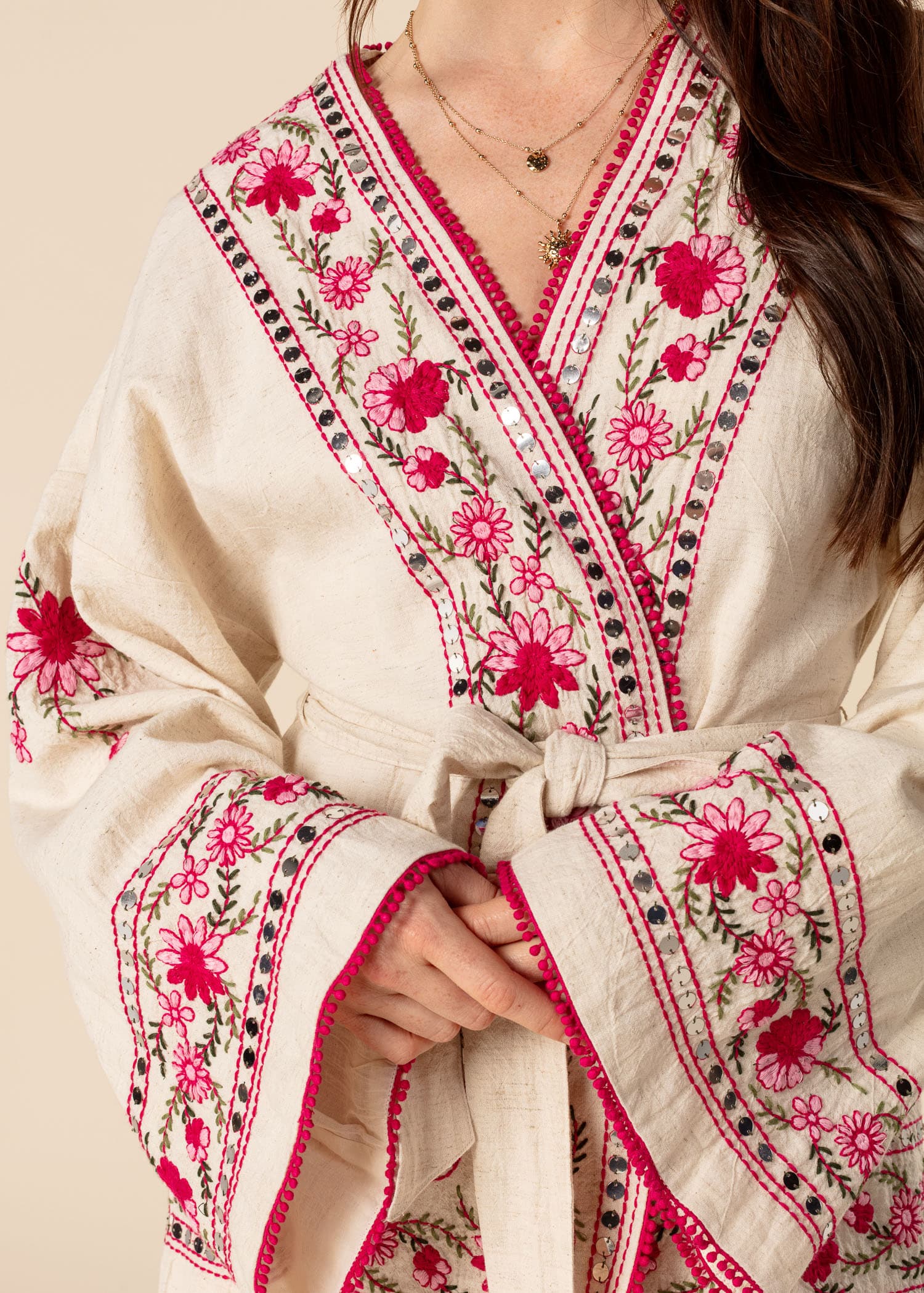 ESTER Broderad jacka med paljetter - Rosa 2 - Indiska