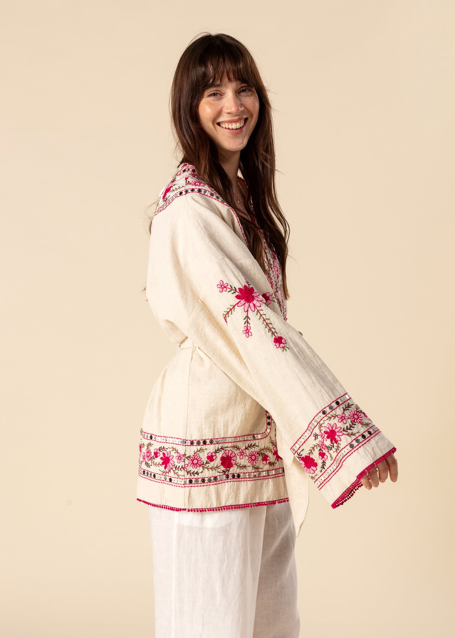 ESTER Broderad jacka med paljetter - Rosa 10 - Indiska