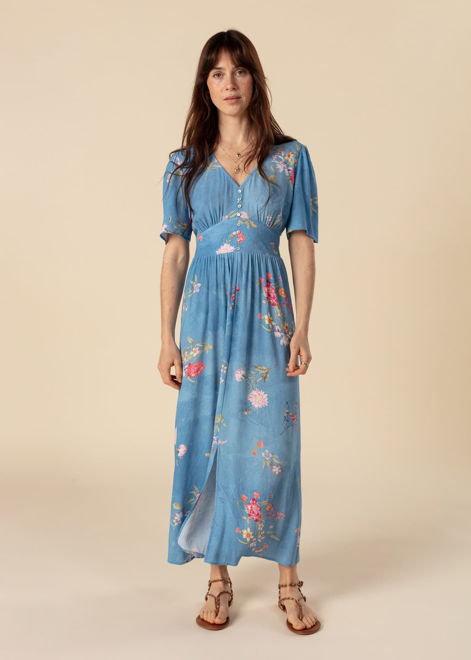 ZUDORA Blå blommig klänning - Blå 3 - Indiska
