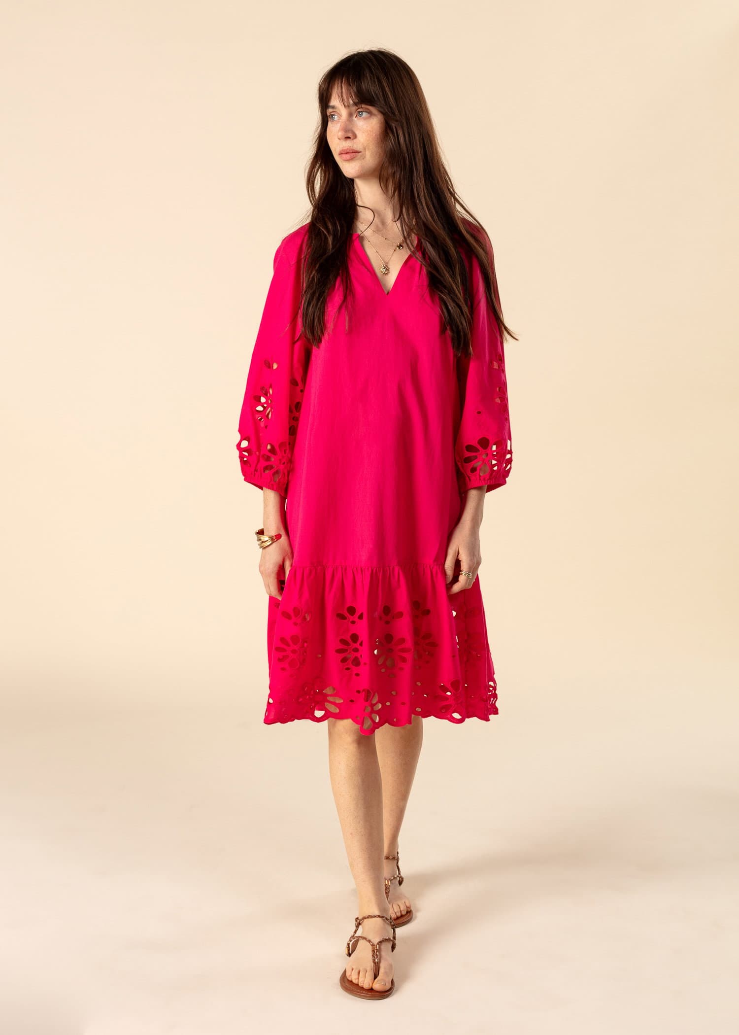 NALA Kjole i broderie anglaise - Rød 5 - Indiska