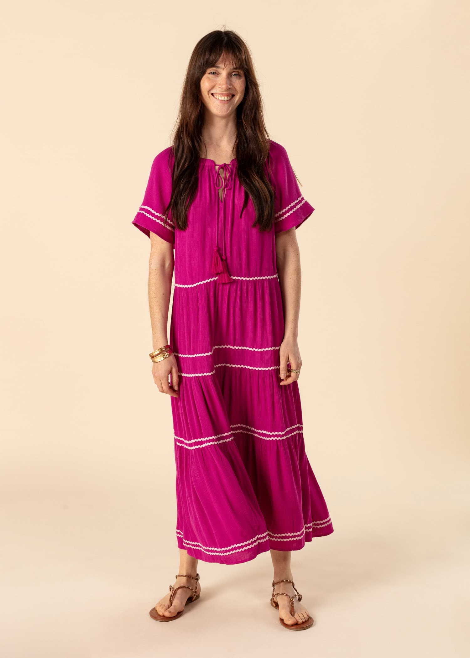 ESRA Creppad lång klänning - Rosa 5 - Indiska