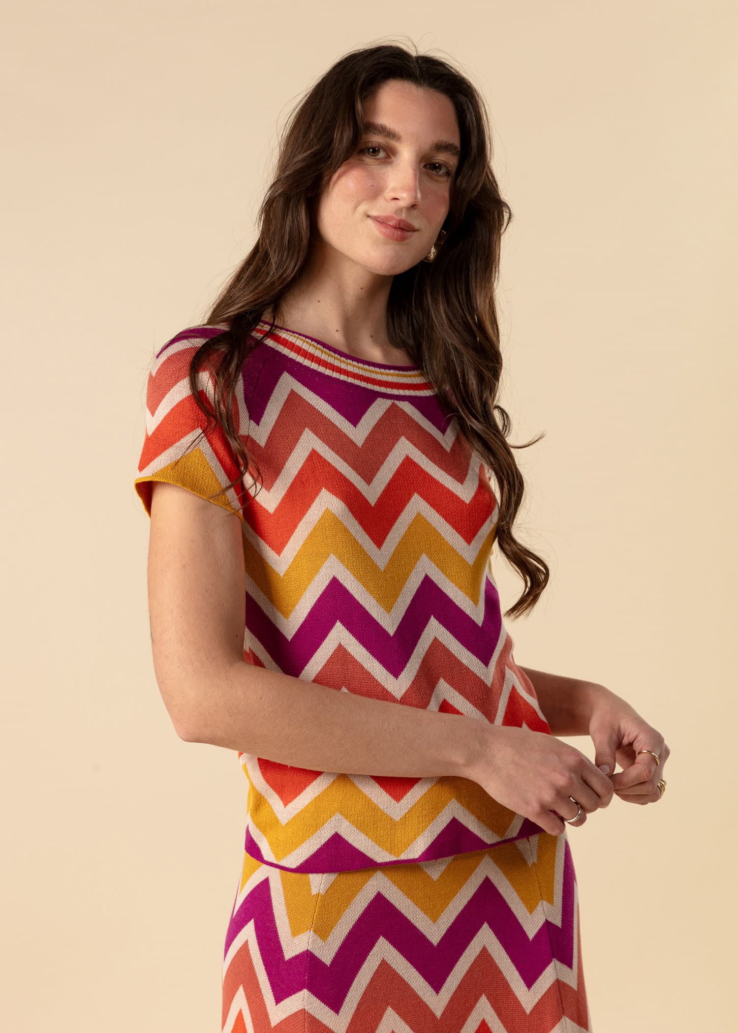 SAMANTHA Strikket topp med sikksakkmønster - Oransje 4 - Indiska