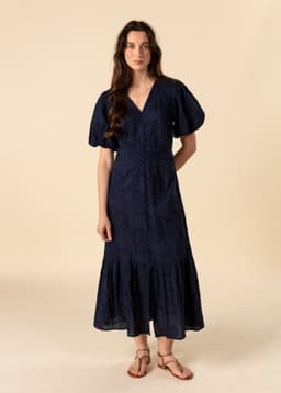 DEWAN EMB DRESS - NAVY