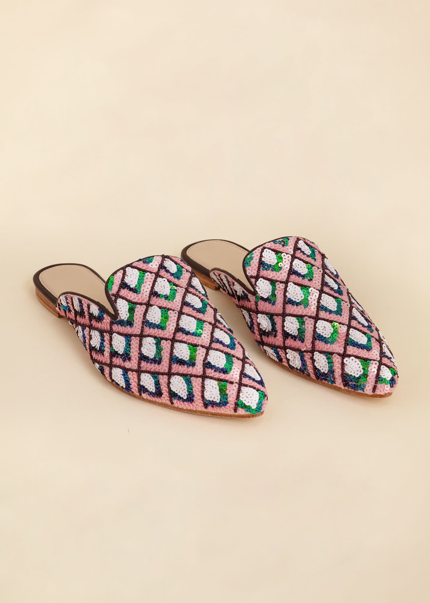 Jaipur Paljettbesatte mules - Rosa 3 - Indiska