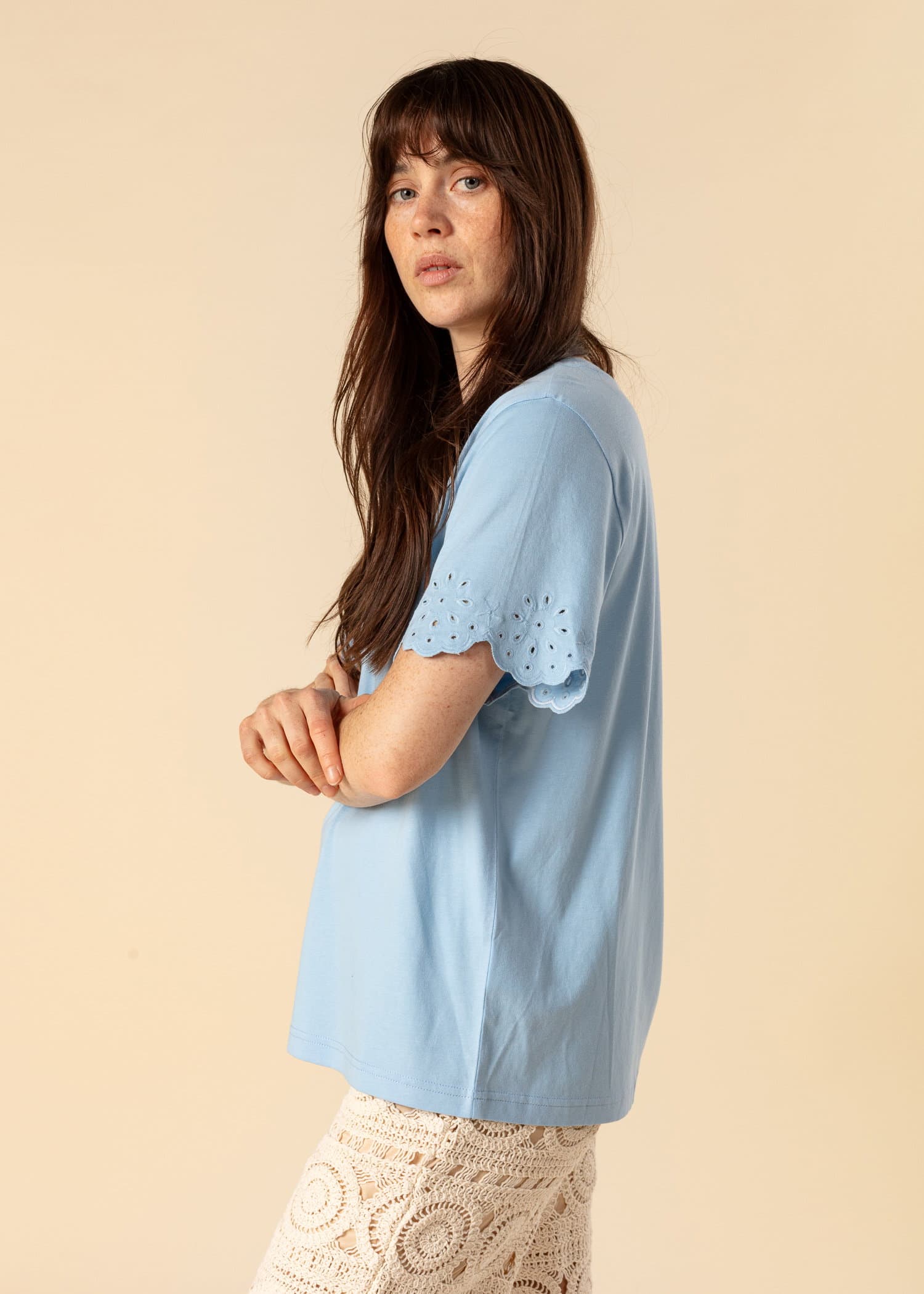 EPPLE T-skjorte med brodert erme - Blå 4 - Indiska