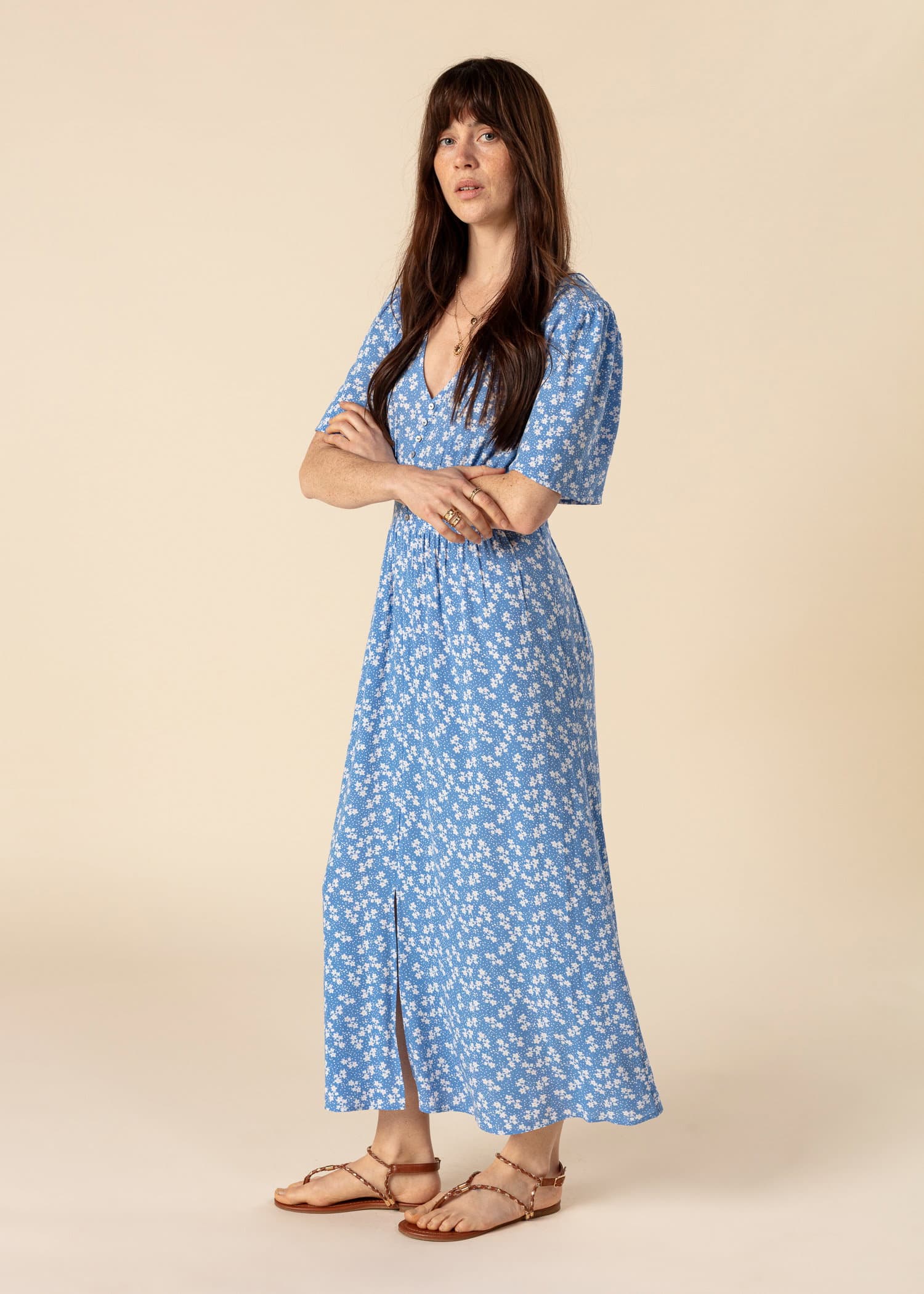 ZUDORA Mønstret, kortermet kjole - Blå 3 - Indiska