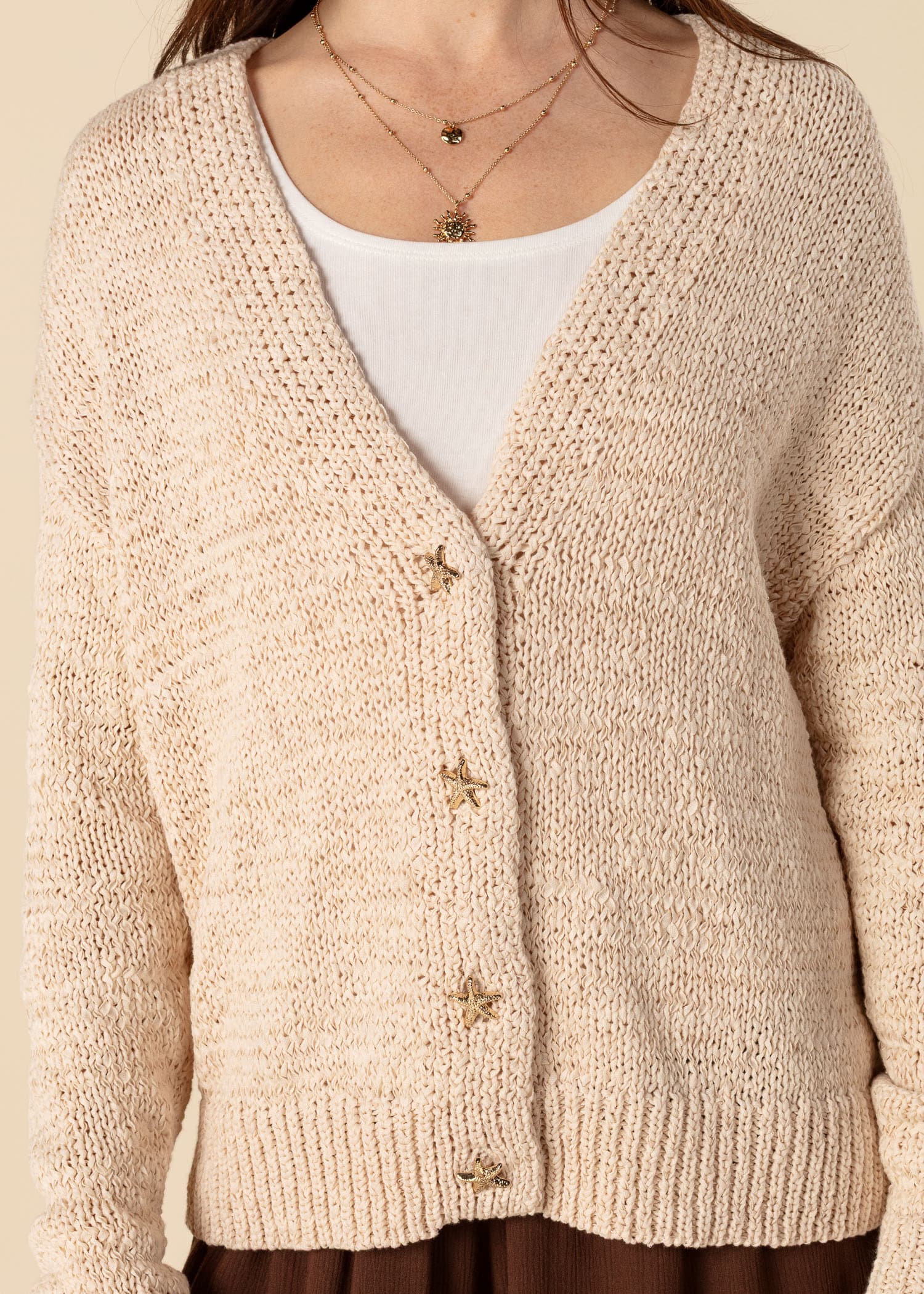 SEASTAR Cardigan med dekorative knapper - Beige 2 - Indiska